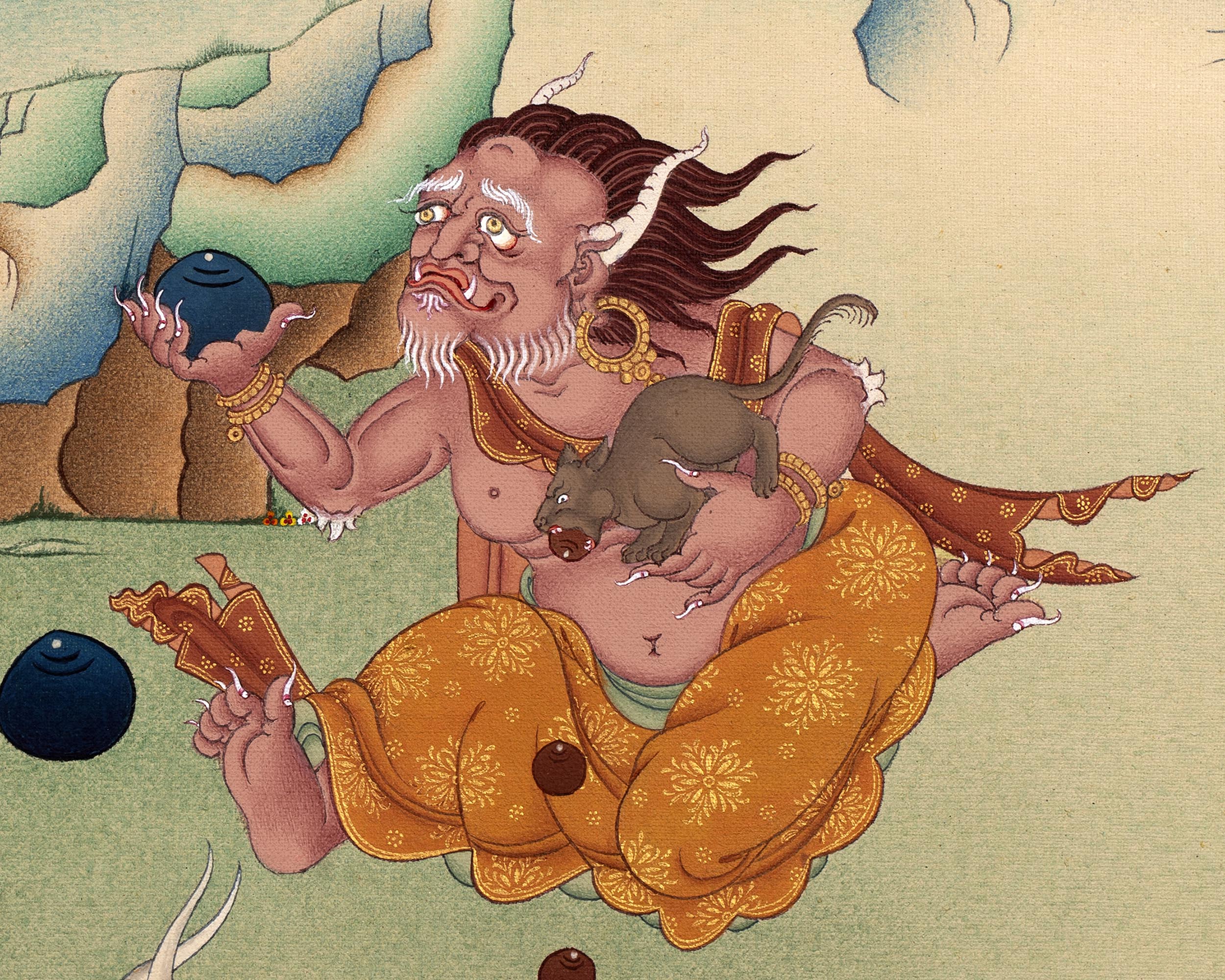 Dzambhala Wealth Deity Thangka | Vajrayana Canvas Print