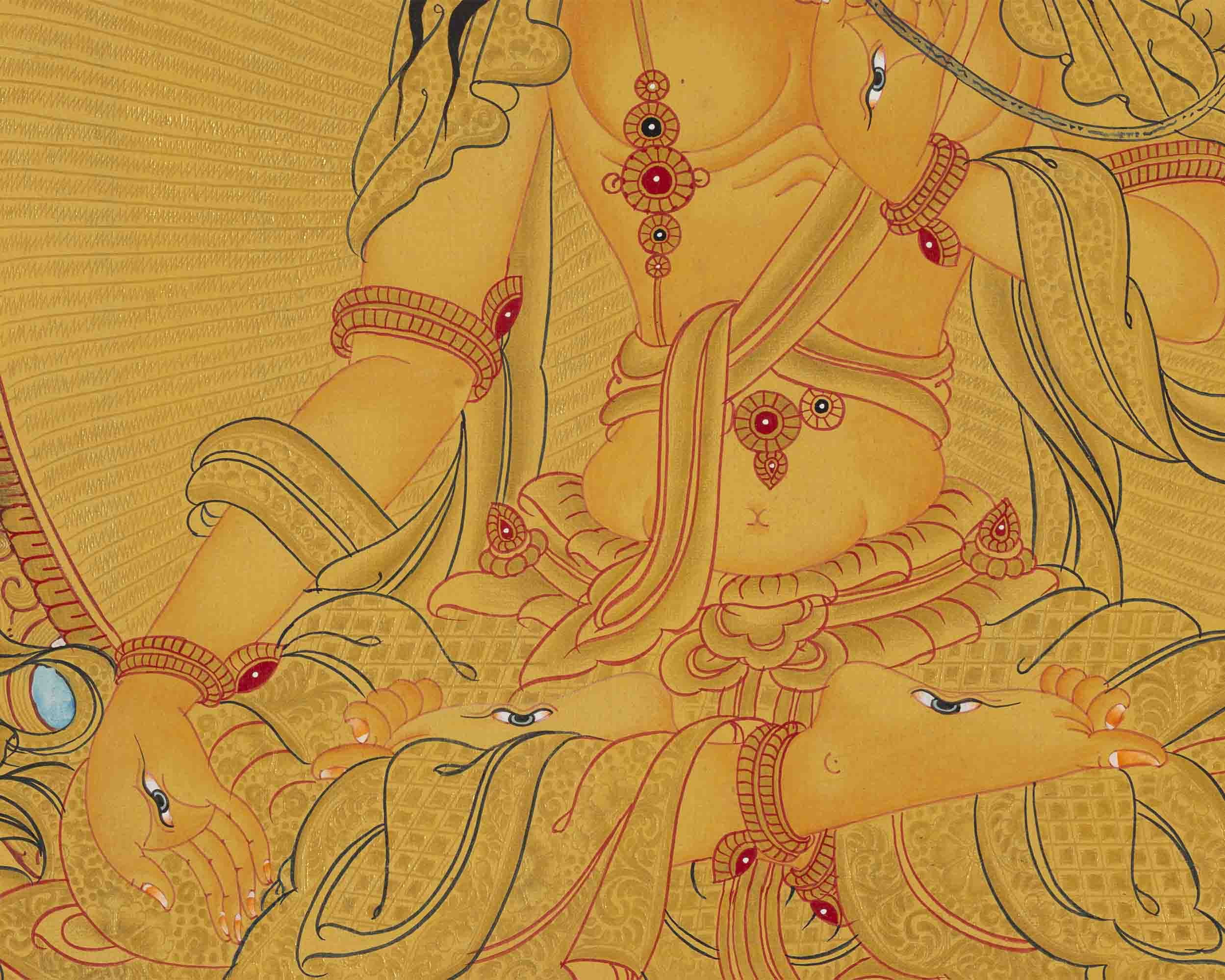 Gold Style White Tara Thangka | Tibetan Painting | Wall Decors