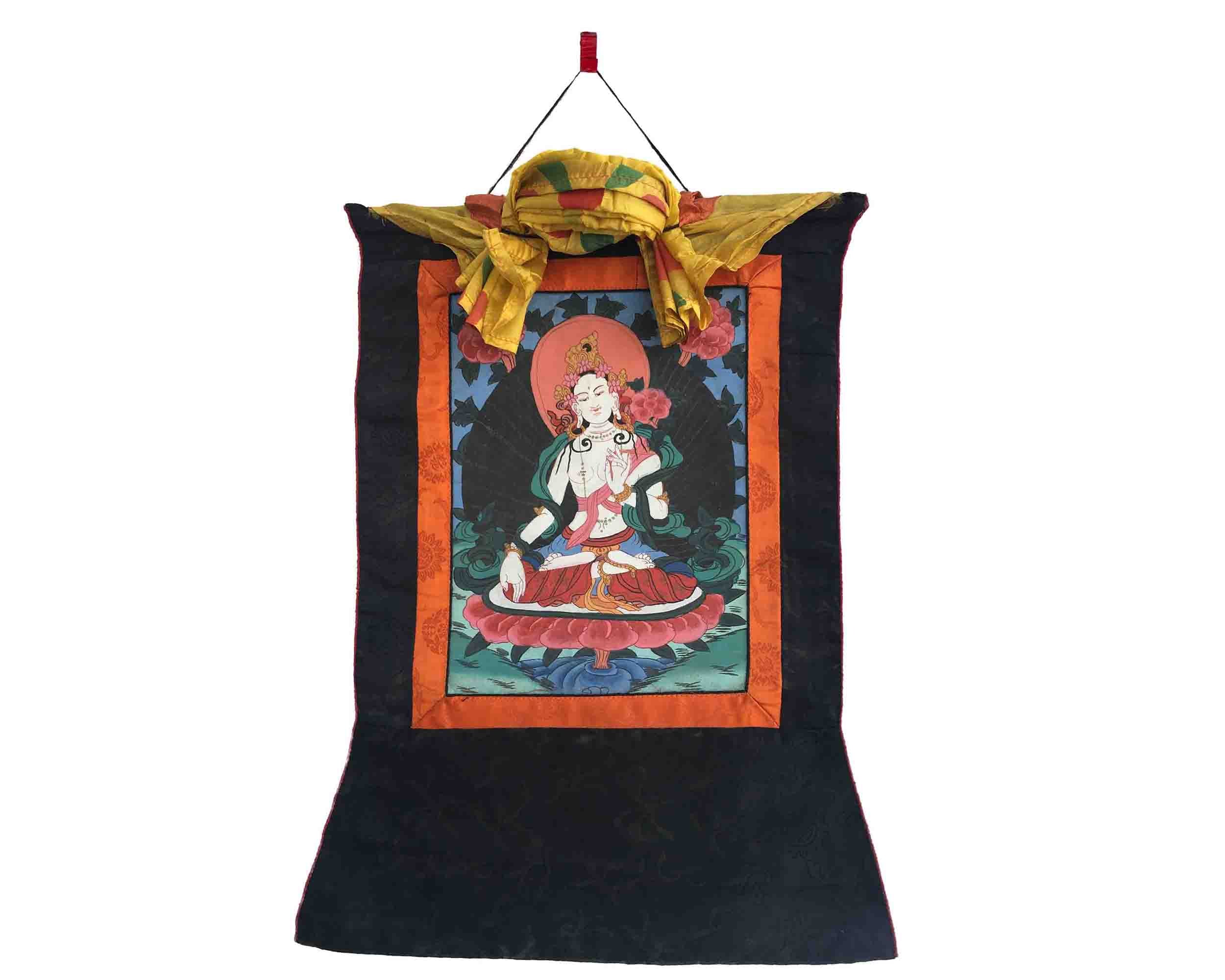 Vintage White Tara Thangka Painting | A Symbol of Serenity