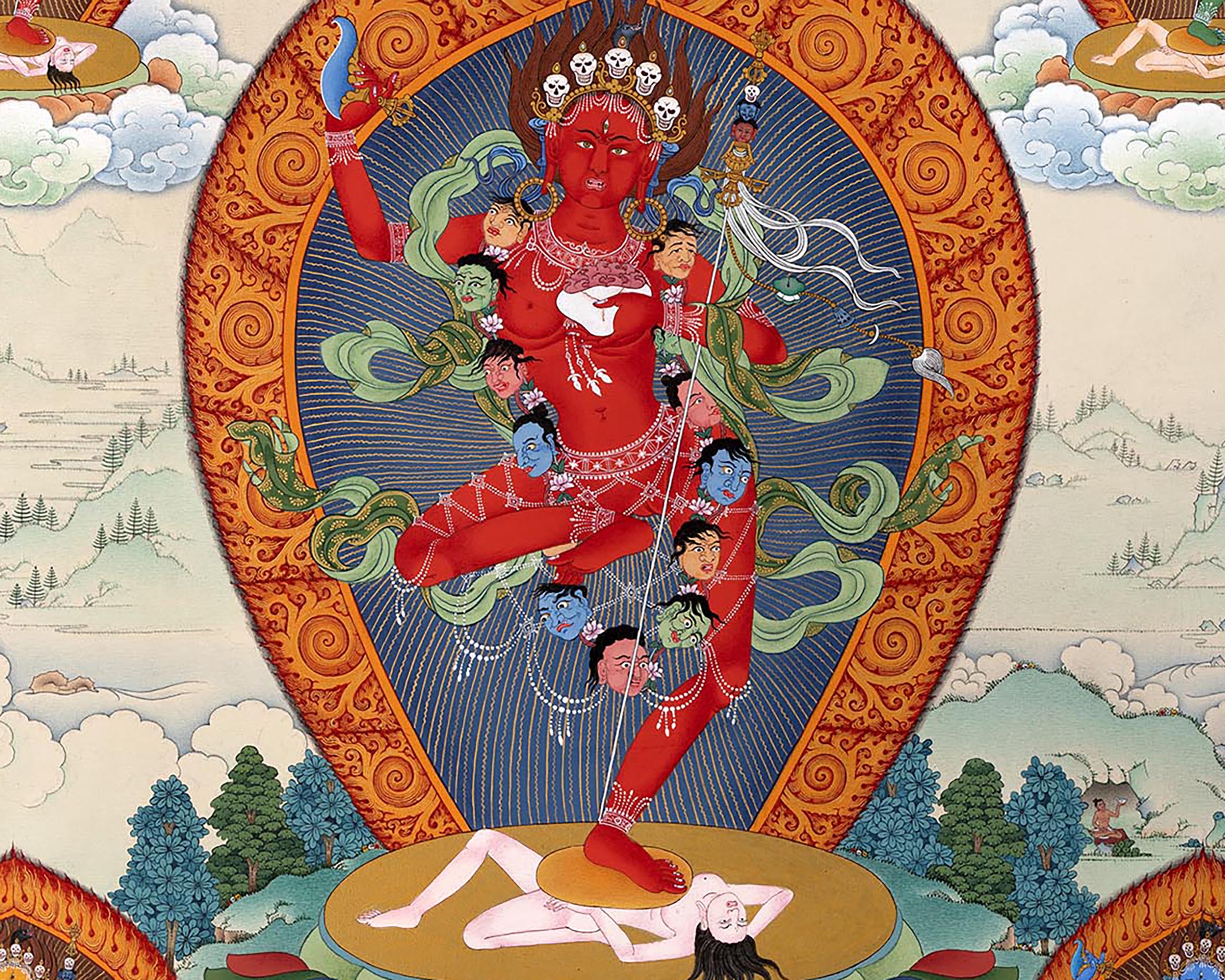Dorje Phagmo, Vajravarahi Mandala Thangka with Four Dakini, Karma Kagyu Tradition