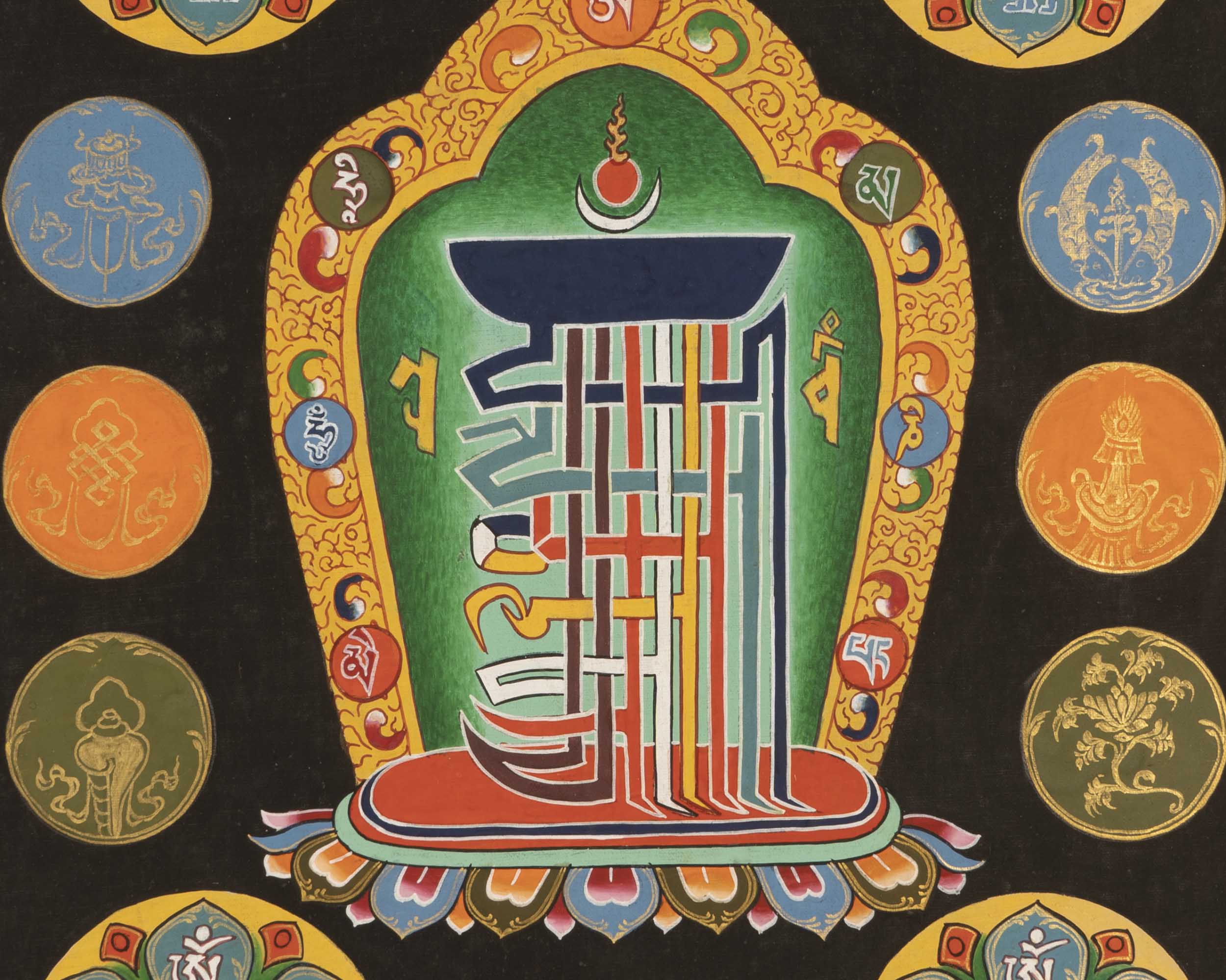 Eight Auspicious Symbol Thangka | Religious Mantra Art