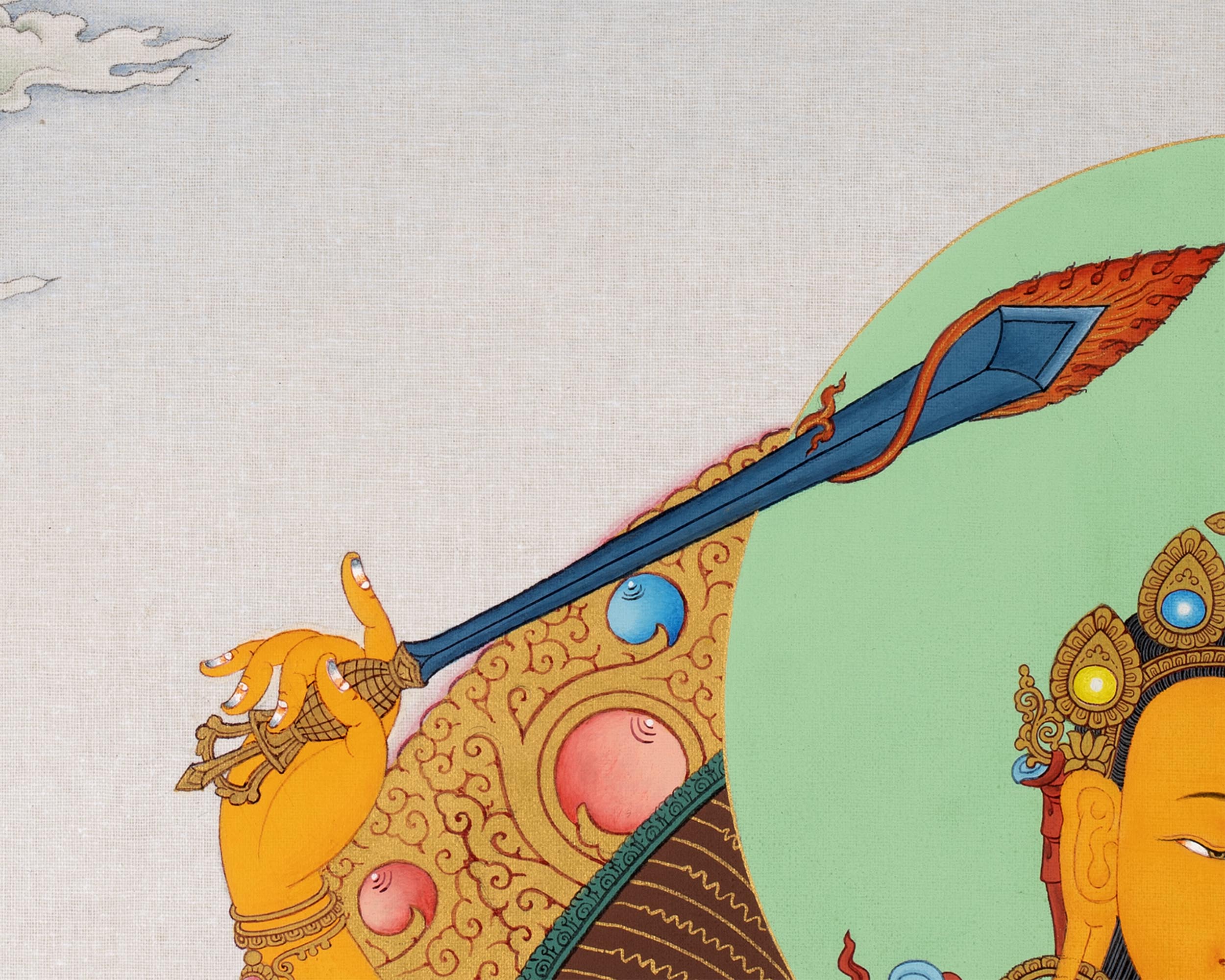 Five Manjushri with Buddha and Bodhisattva Thangka, Tibetan Buddhist Art