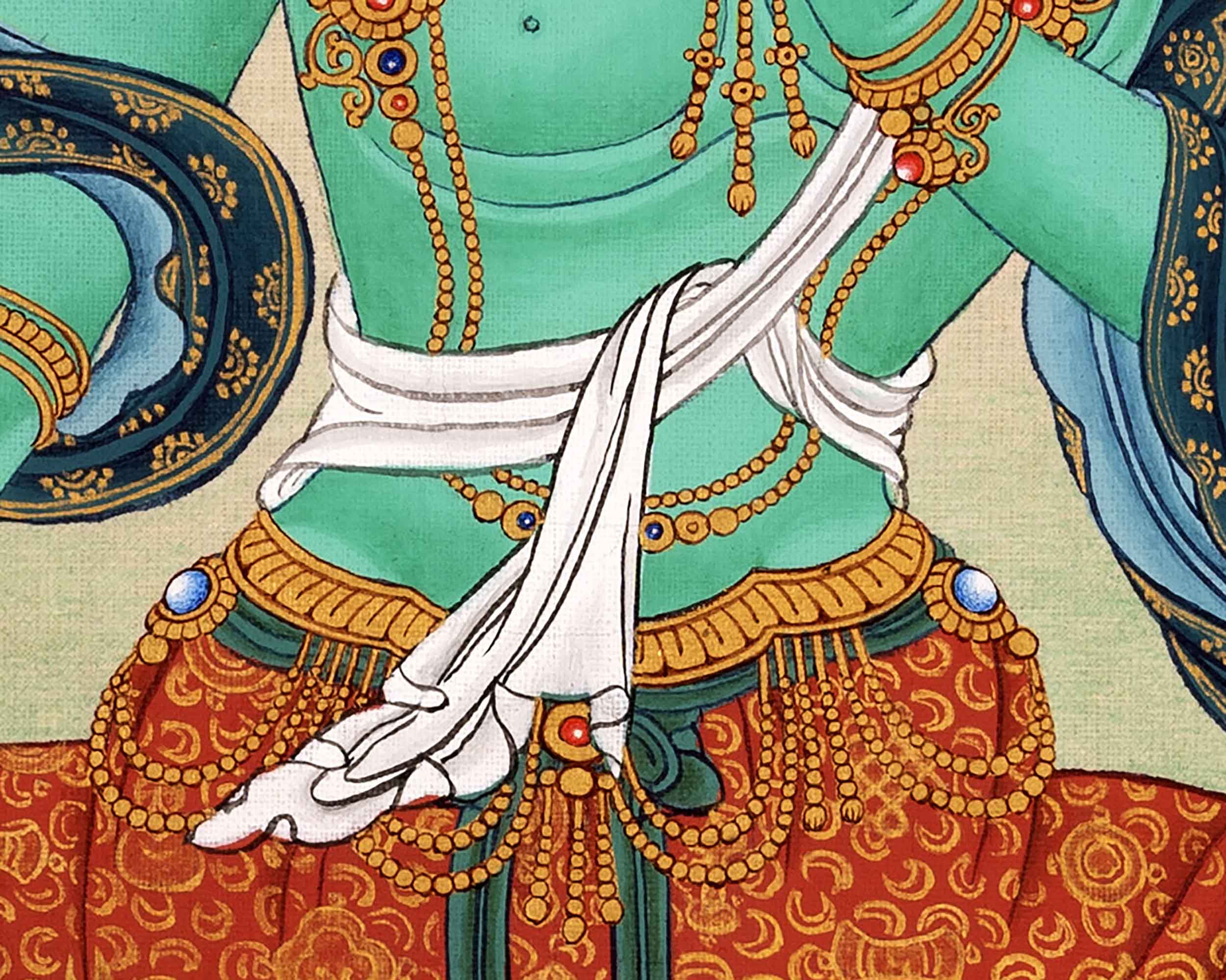 Green Tara Painting Art | Traditional Tibetan Tara Meditation Thangka