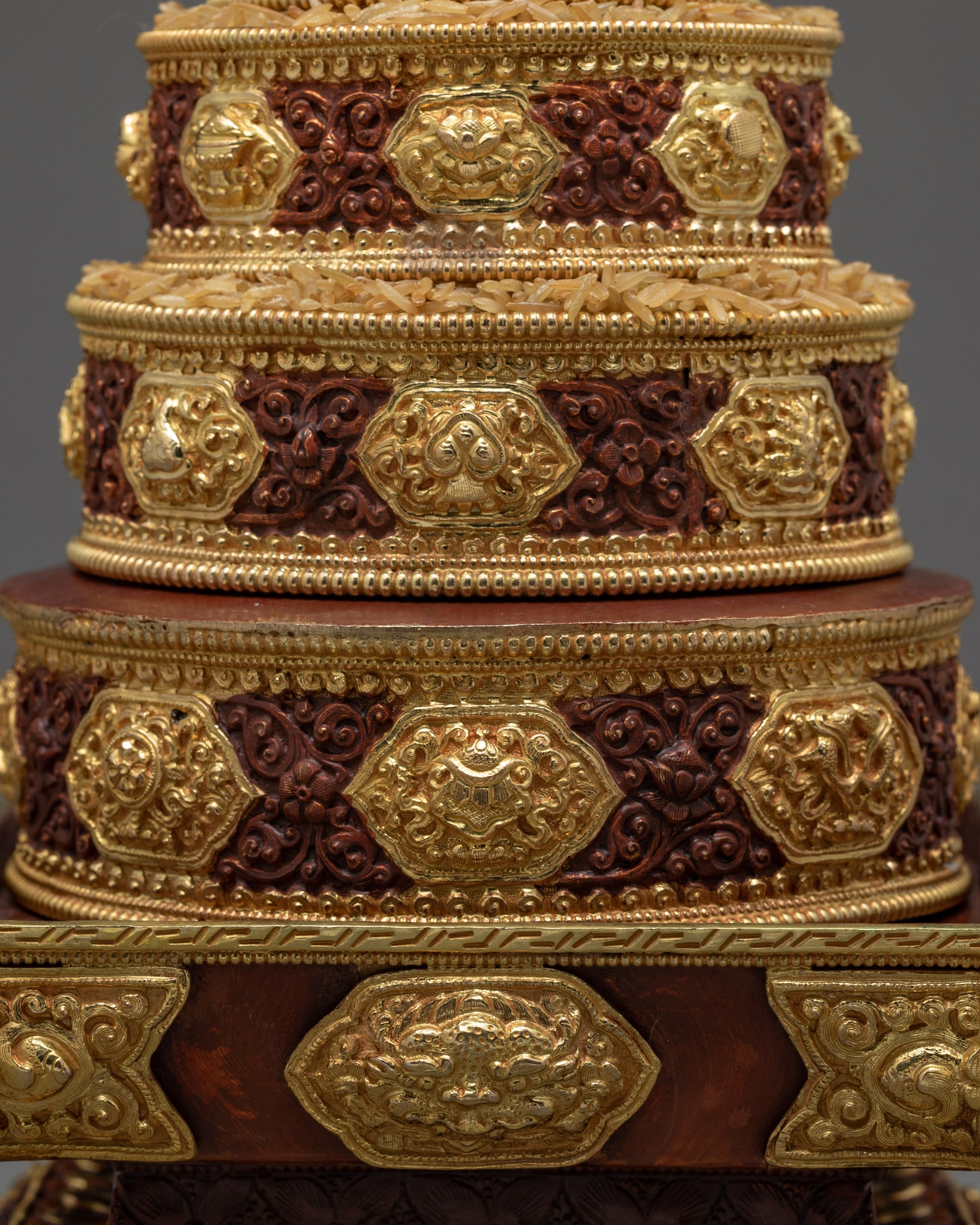 Mandala for Meditation | Handcarved and Gold Plated | Buddhist Altar Supplies