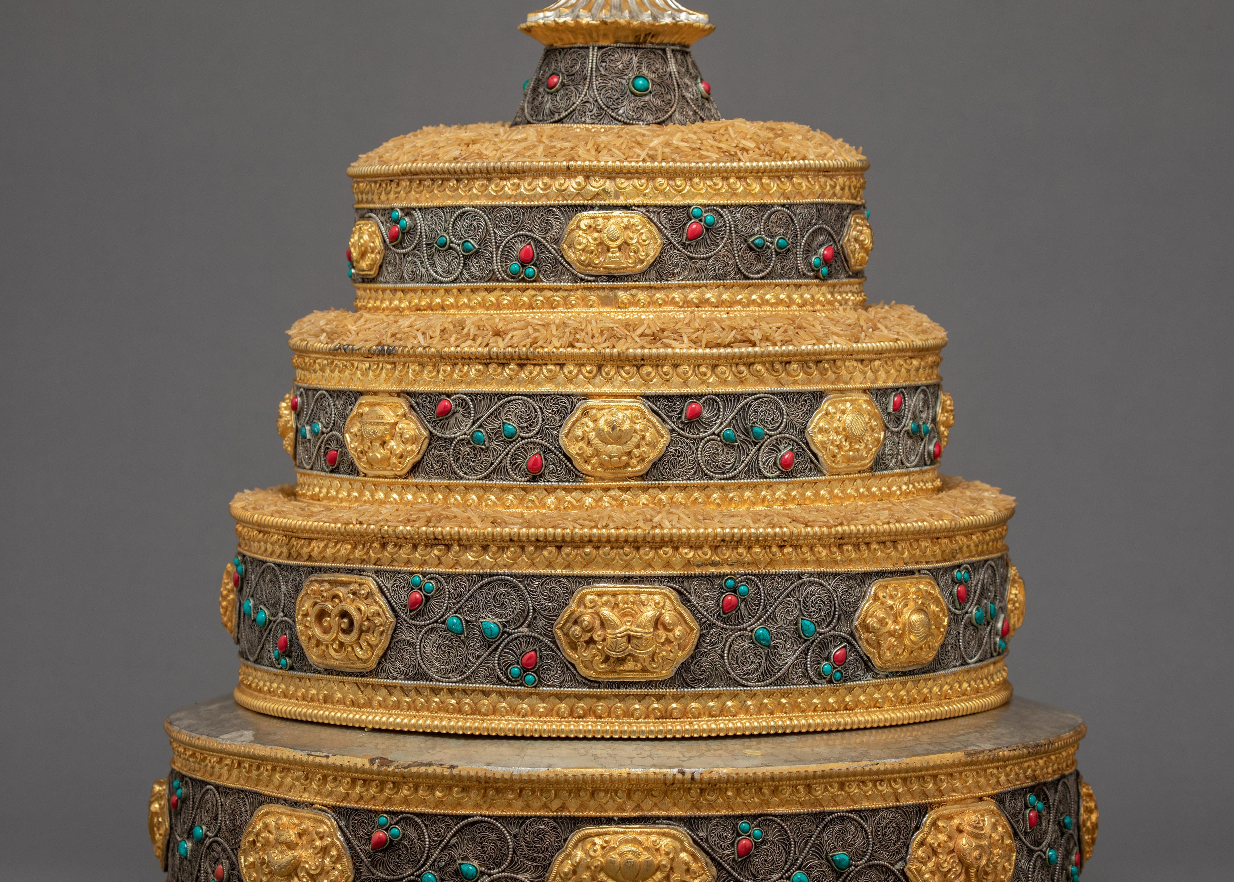 High-Quality Offering Mandala Set | Handmade Filigree Carving | Original Stones Inlay