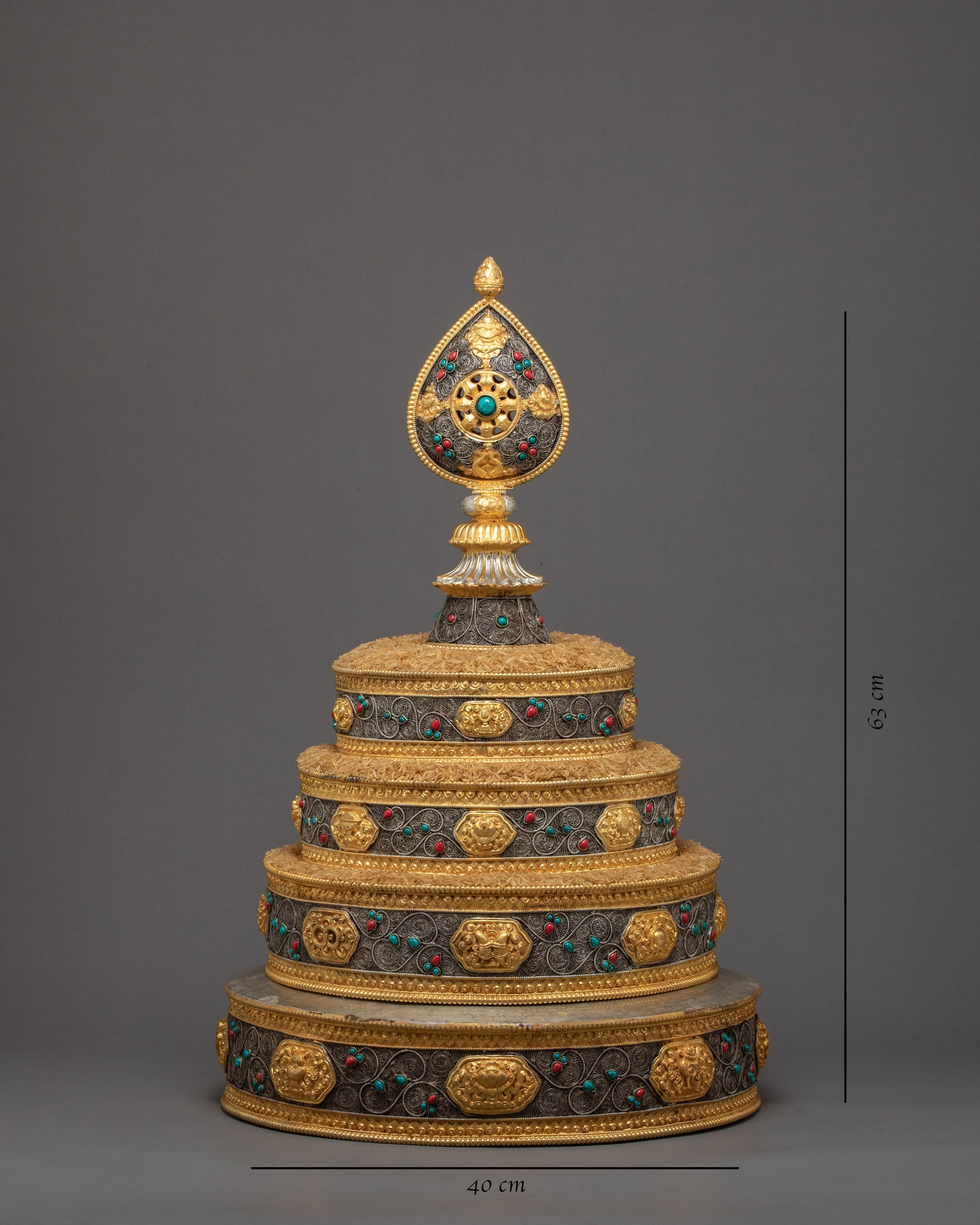 High-Quality Offering Mandala Set | Handmade Filigree Carving | Original Stones Inlay