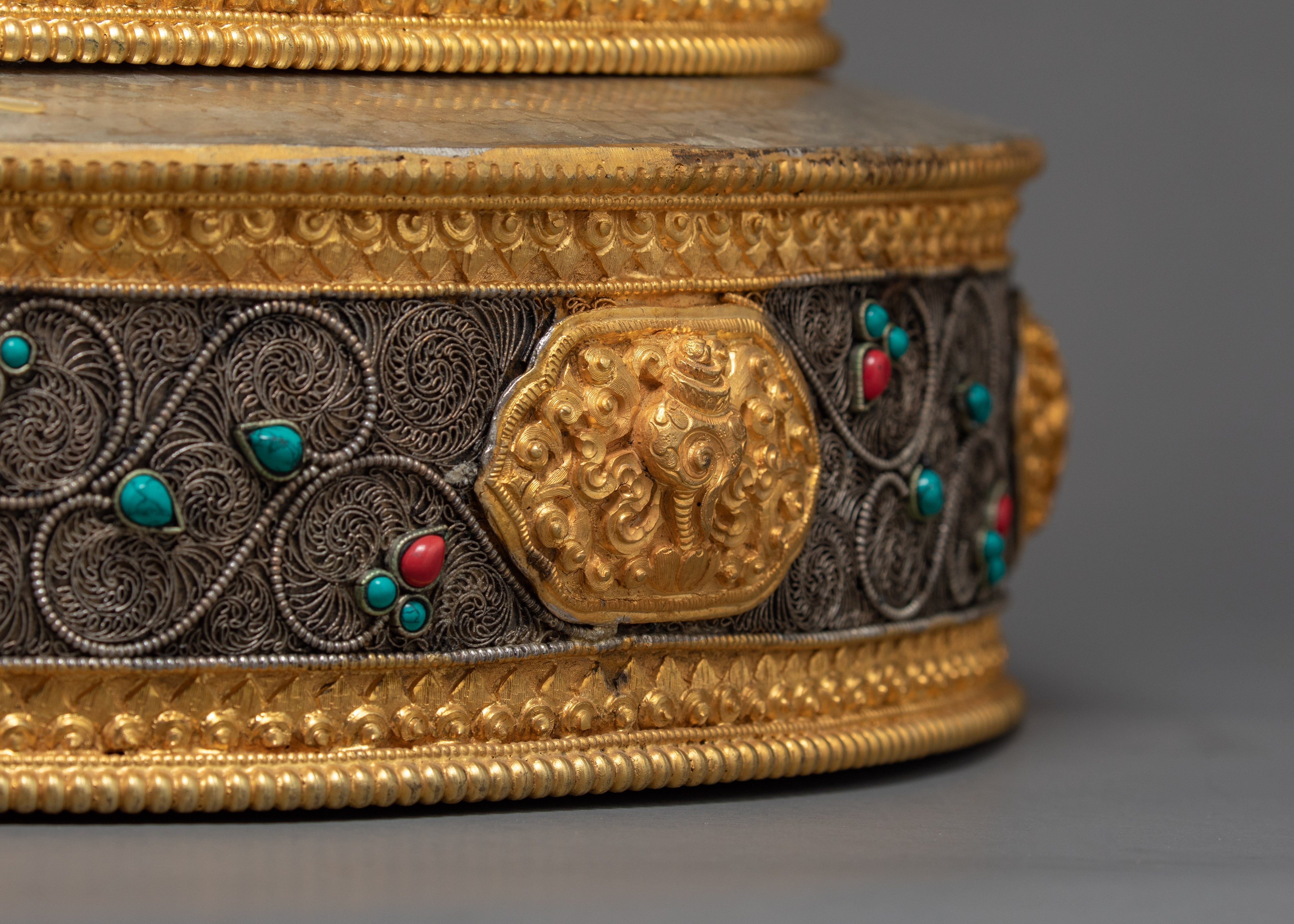 High-Quality Offering Mandala Set | Handmade Filigree Carving | Original Stones Inlay