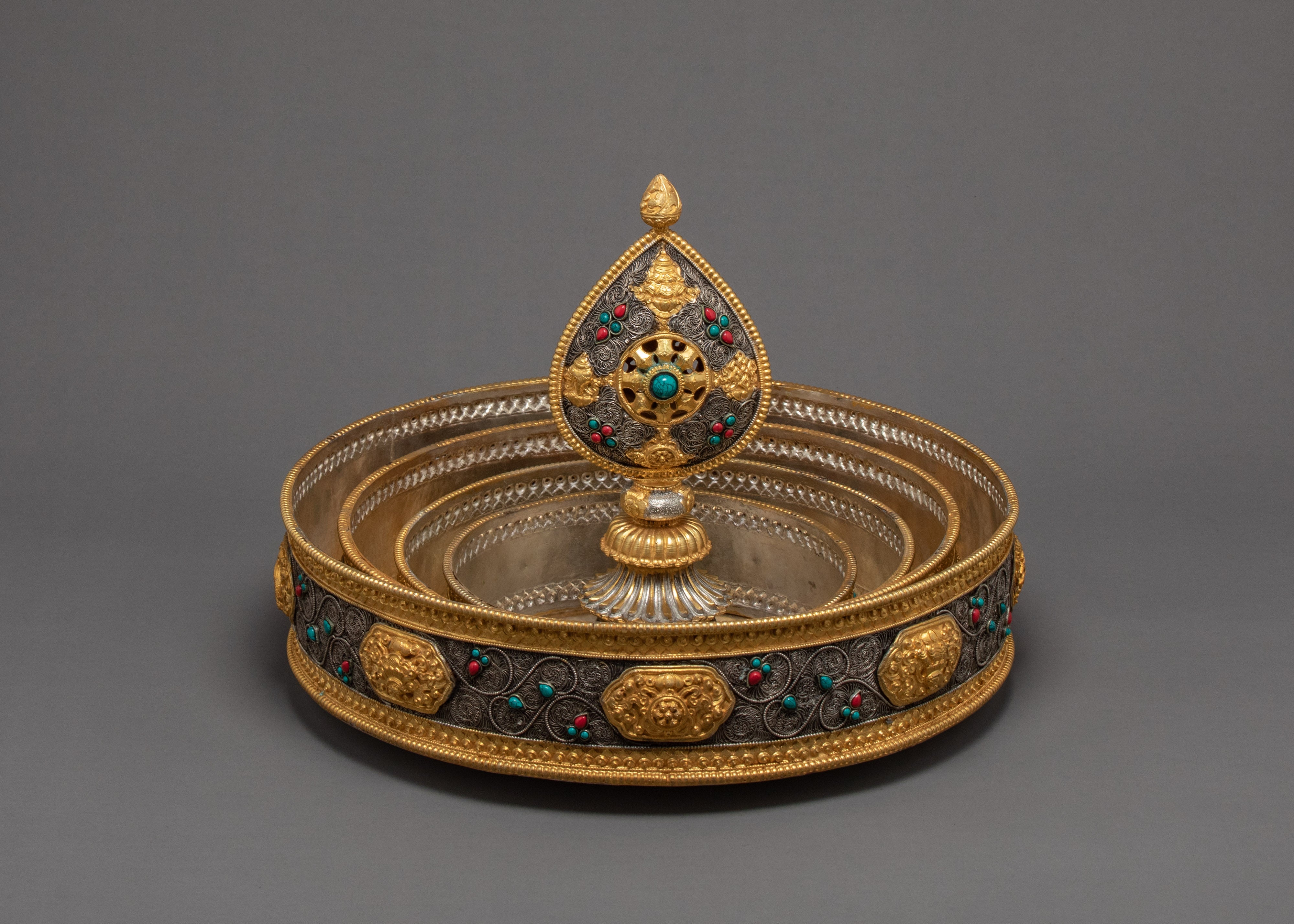 High-Quality Offering Mandala Set | Handmade Filigree Carving | Original Stones Inlay