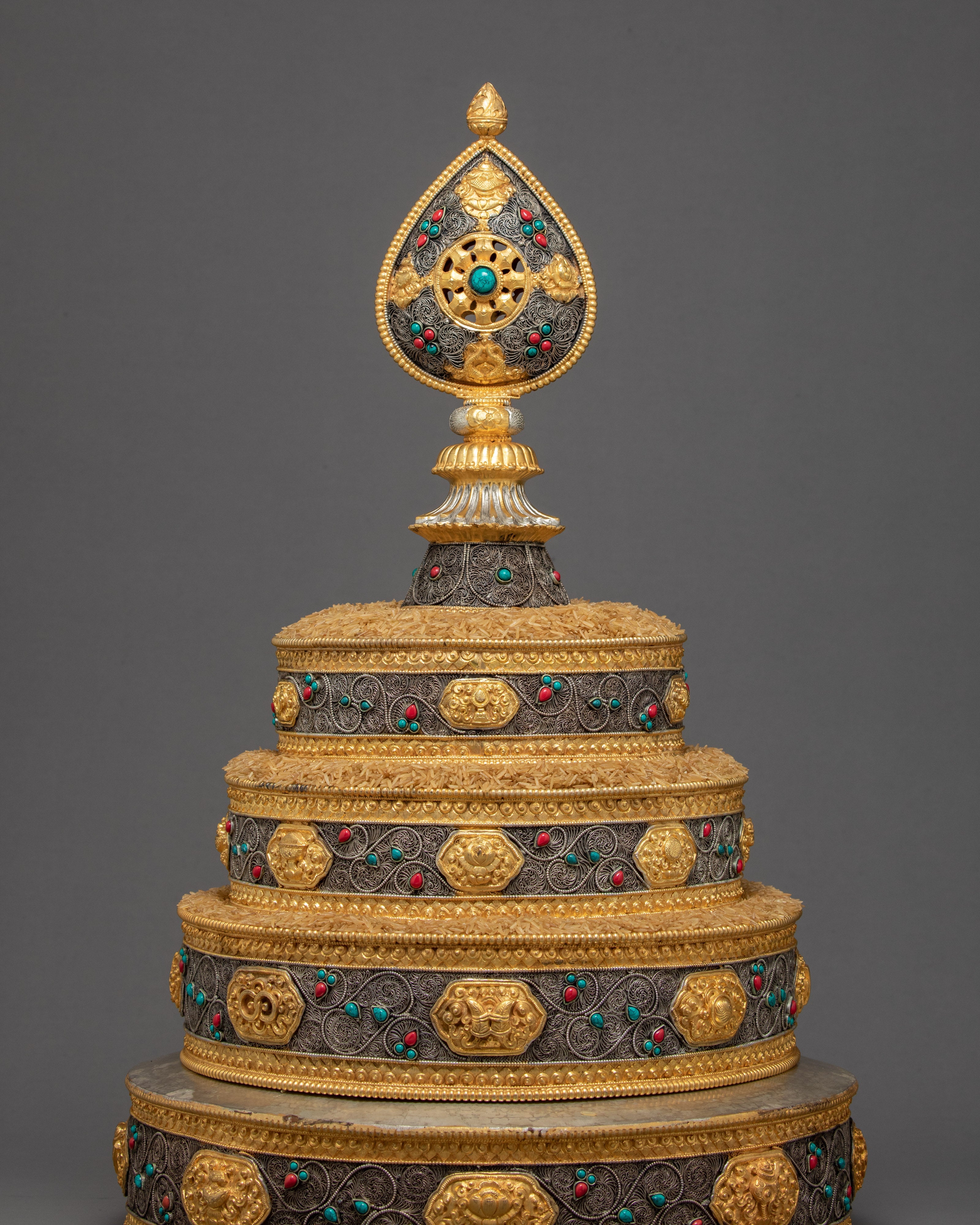 High-Quality Offering Mandala Set | Handmade Filigree Carving | Original Stones Inlay