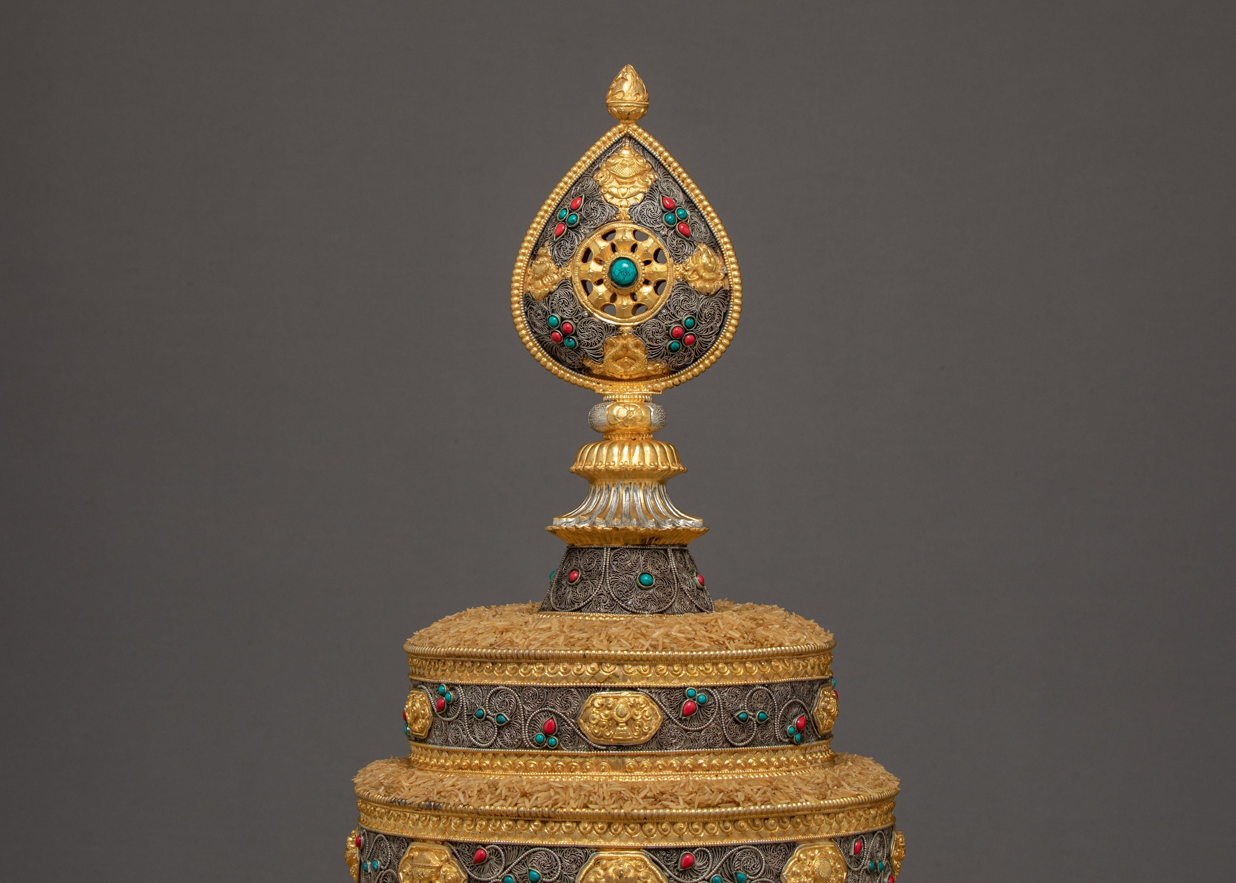 High-Quality Offering Mandala Set | Handmade Filigree Carving | Original Stones Inlay