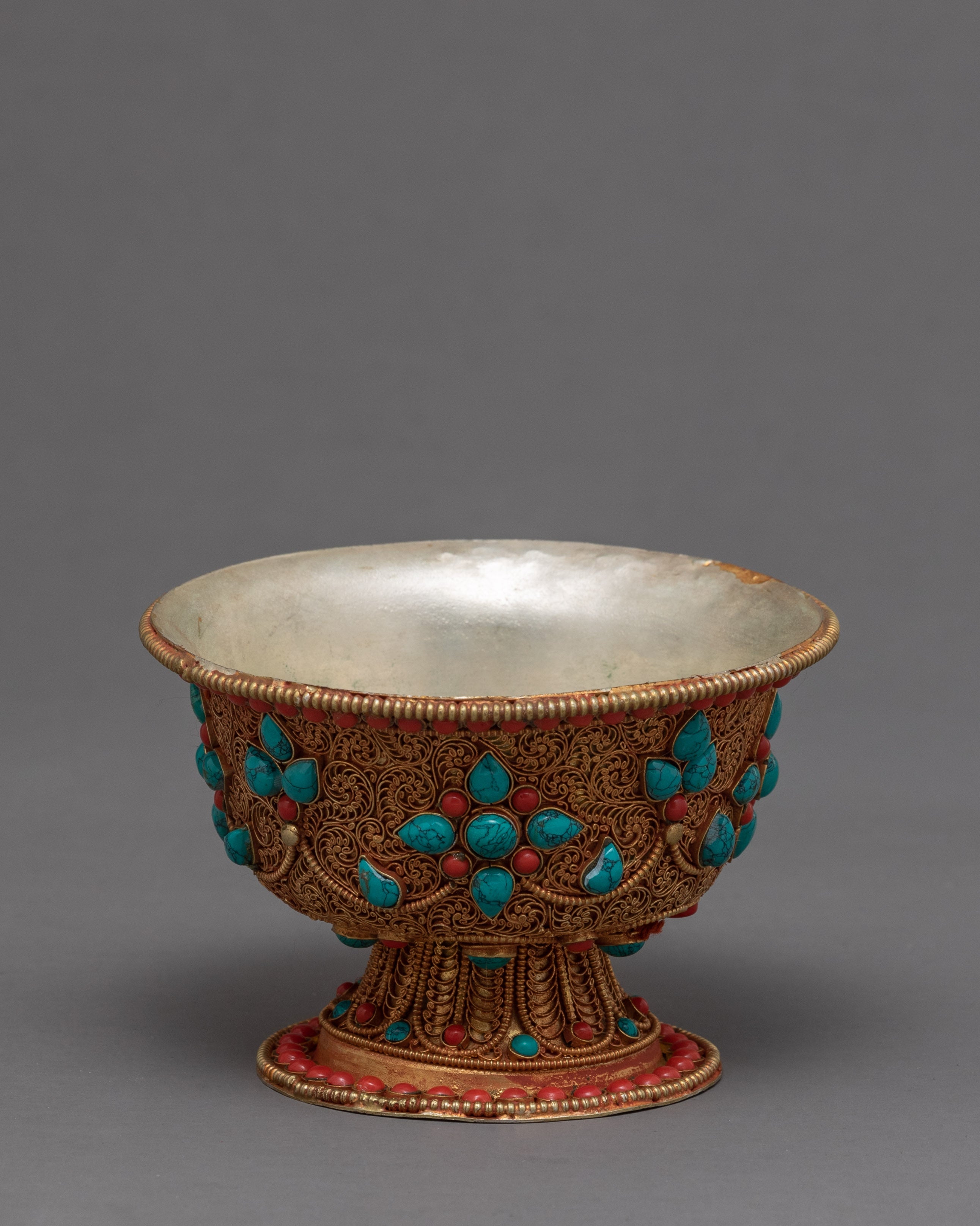 Seven Offering Bowls | Tibetan Copper Bowls with Filigree Carving |Buddhist Altar Offerings