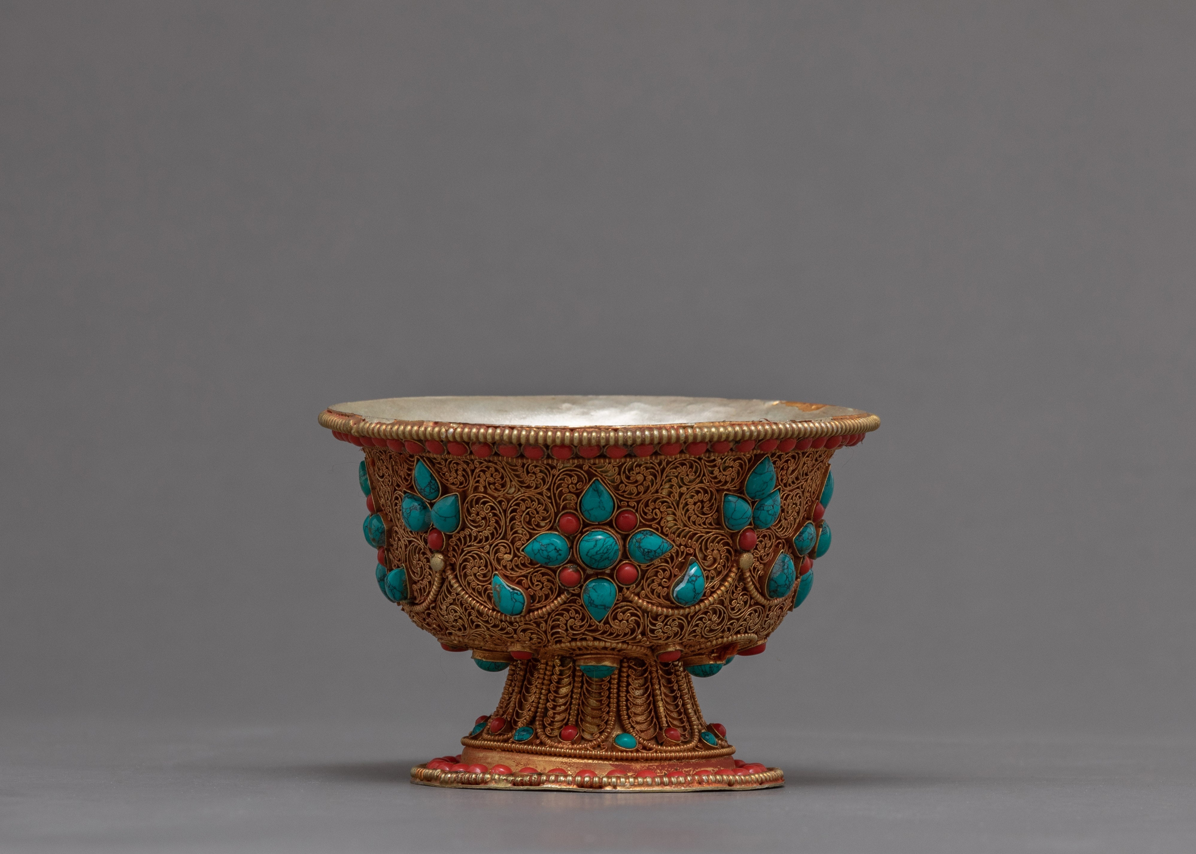 Seven Offering Bowls | Tibetan Copper Bowls with Filigree Carving |Buddhist Altar Offerings