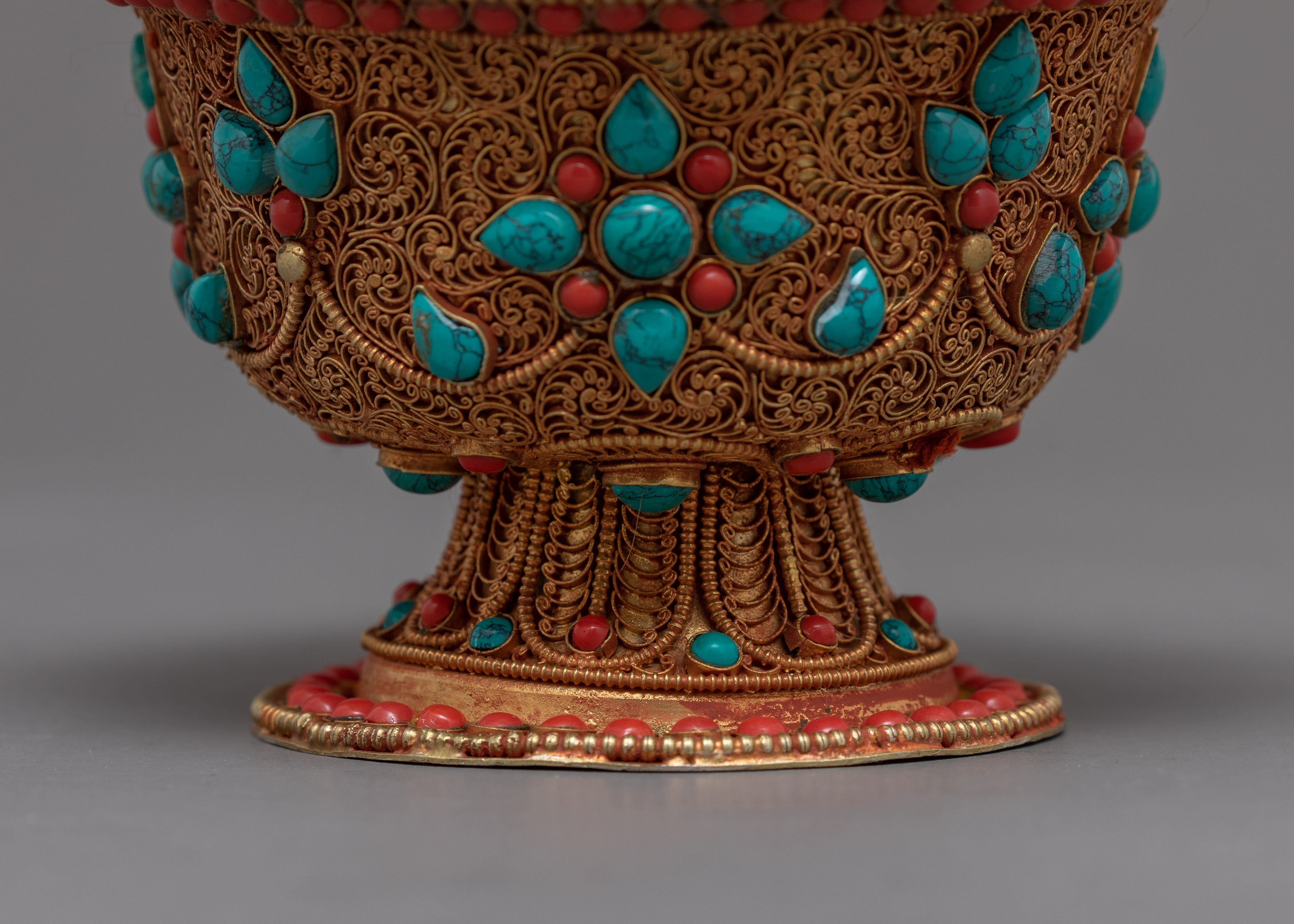 Seven Offering Bowls | Tibetan Copper Bowls with Filigree Carving |Buddhist Altar Offerings