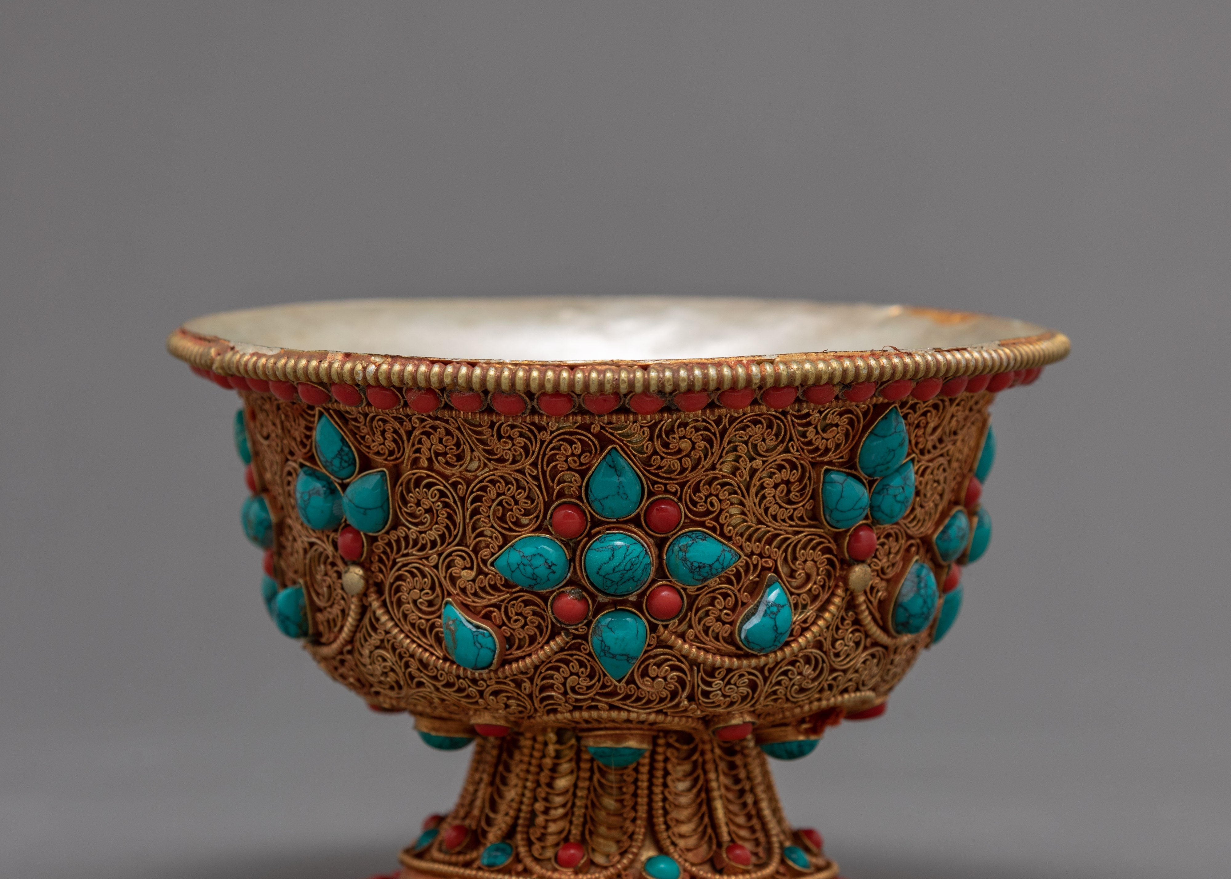 Seven Offering Bowls | Tibetan Copper Bowls with Filigree Carving |Buddhist Altar Offerings