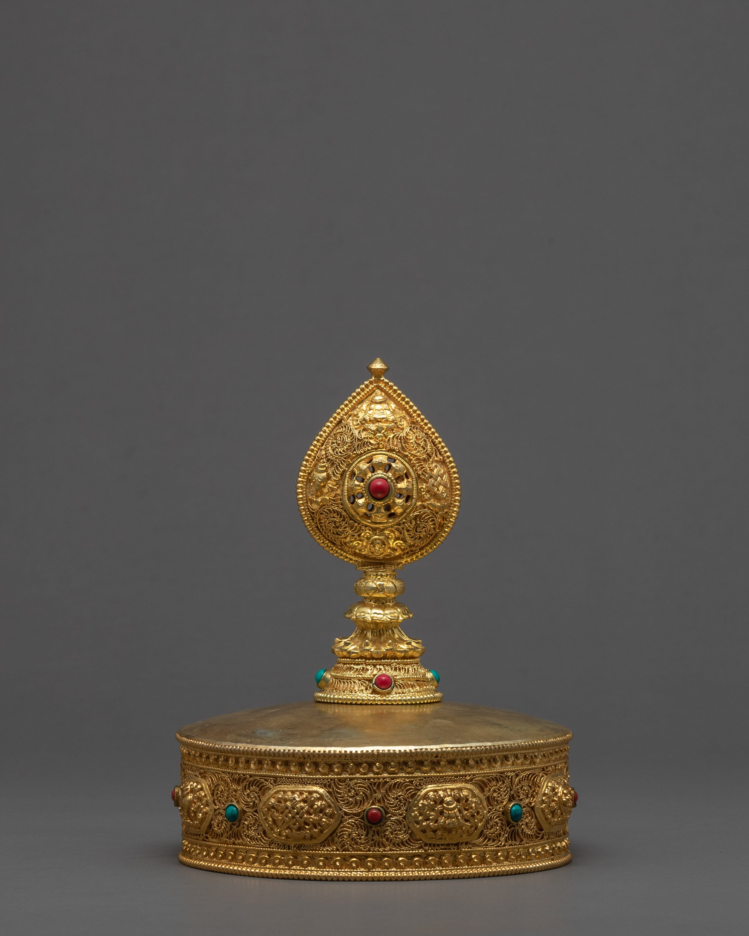 Full Gold Mandala Set | Turquoise and Corals Inlay | Buddhist Alter Offerings