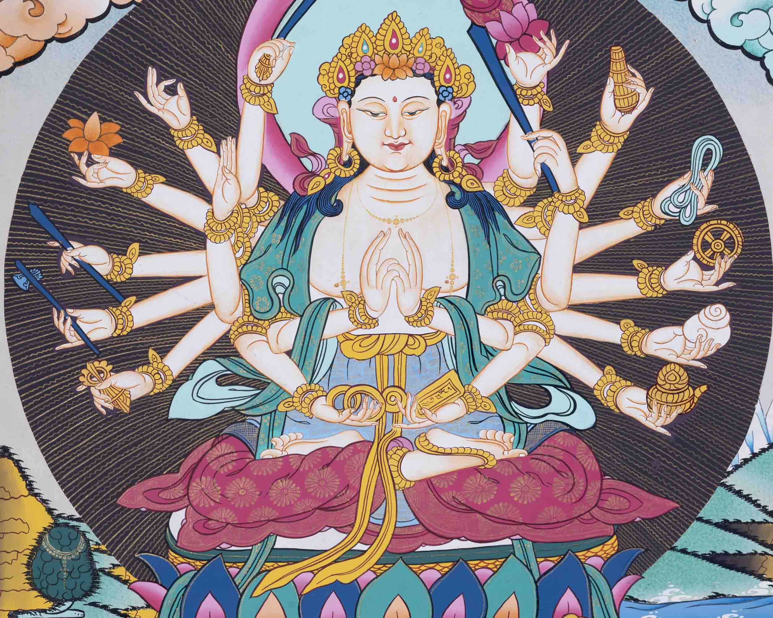 18 Armed Cundi Bodhisattva Thangka | Spiritual Art