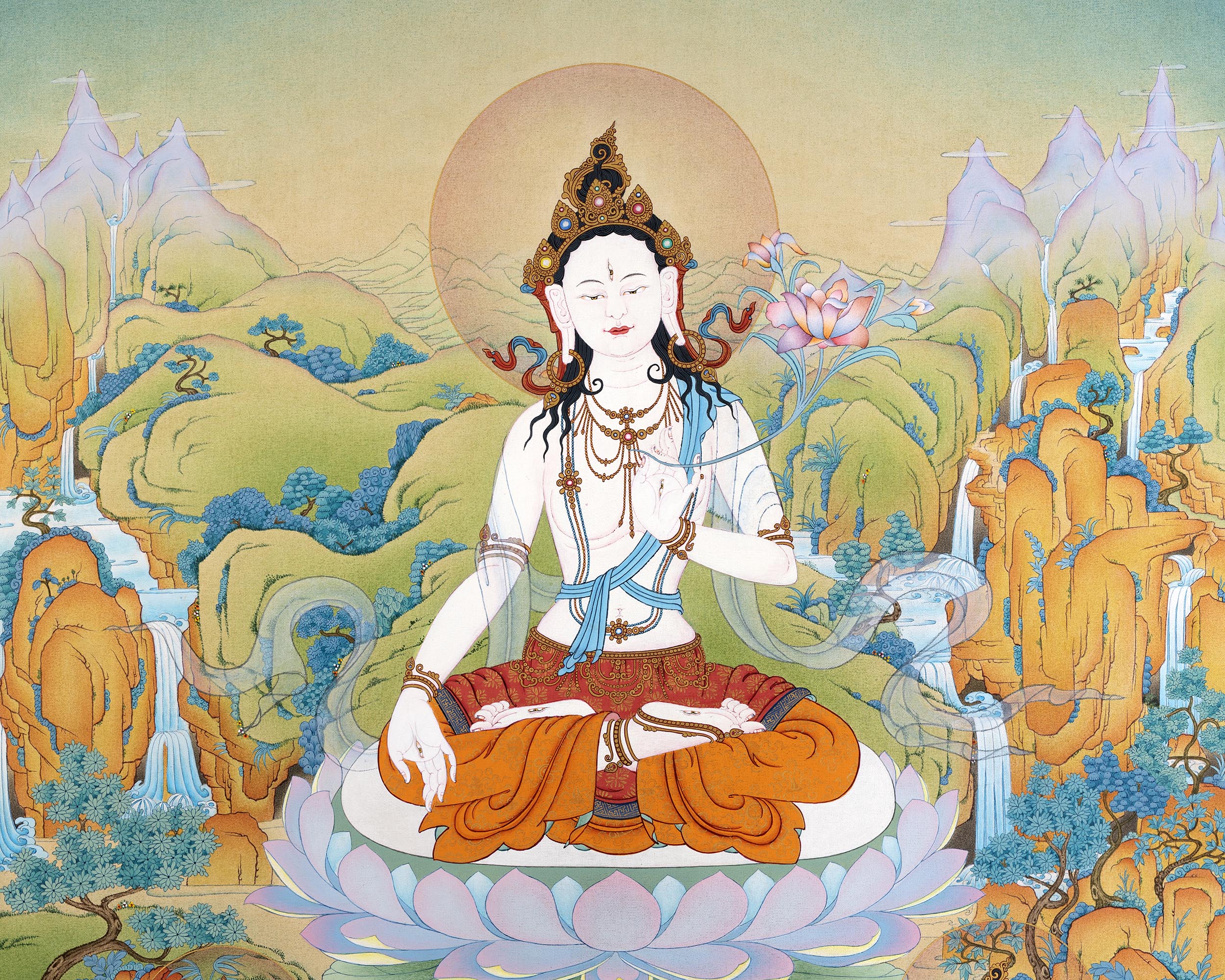 White Tara Thangka | Namgyalma | Amitayus | Long Life Bodhisattva