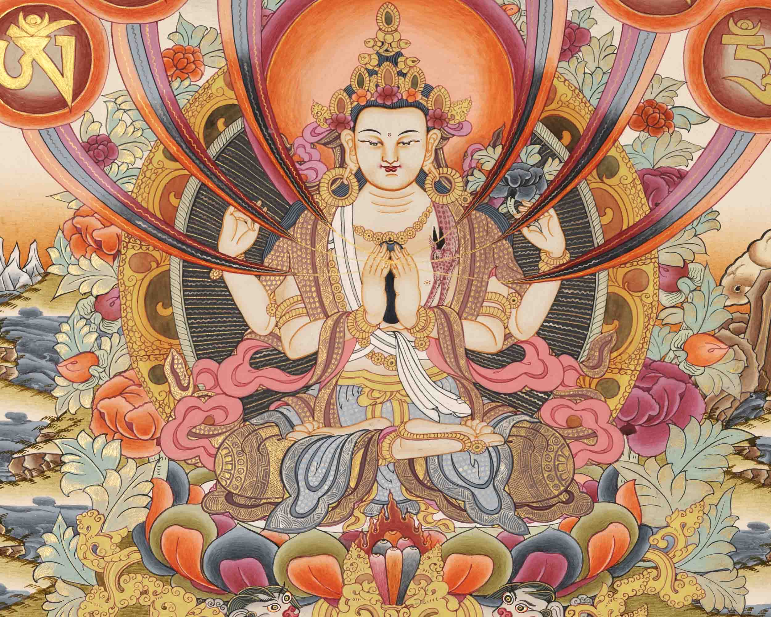 Avalokitesvara Chengrezig Thangka | Traditional Tibetan Art