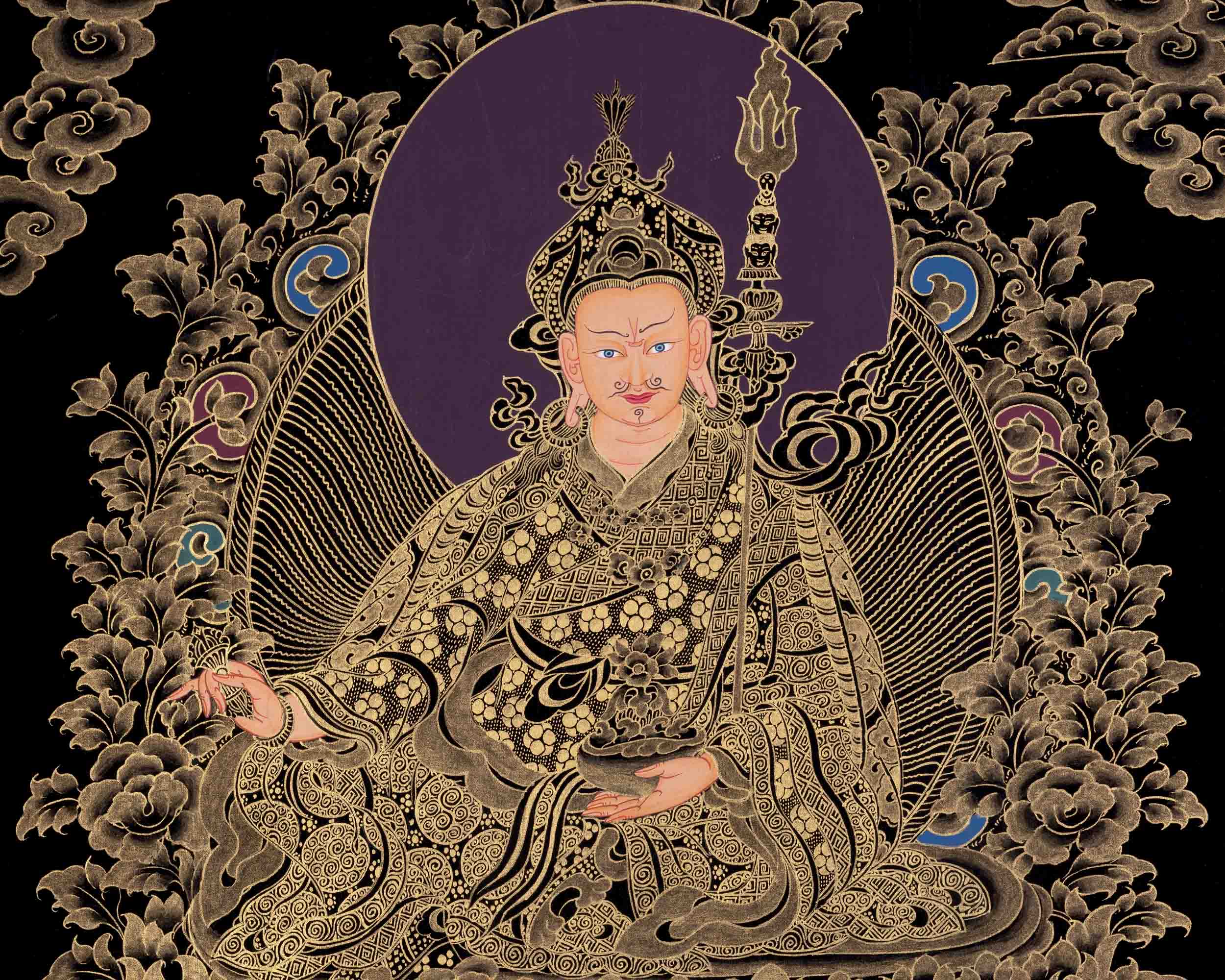 Black And Gold Style Guru Rinpoche Thangka | Art Painting