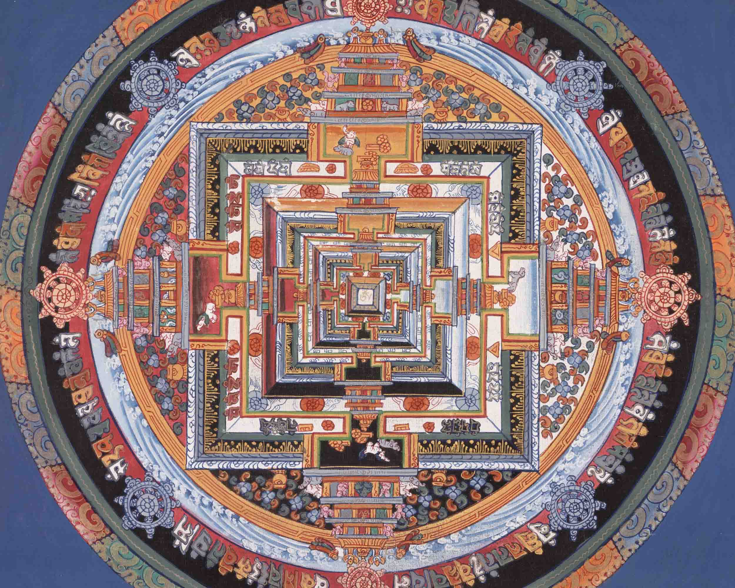 Kalachakra Mandala With Dragon Border | Religious Buddhist Thangka