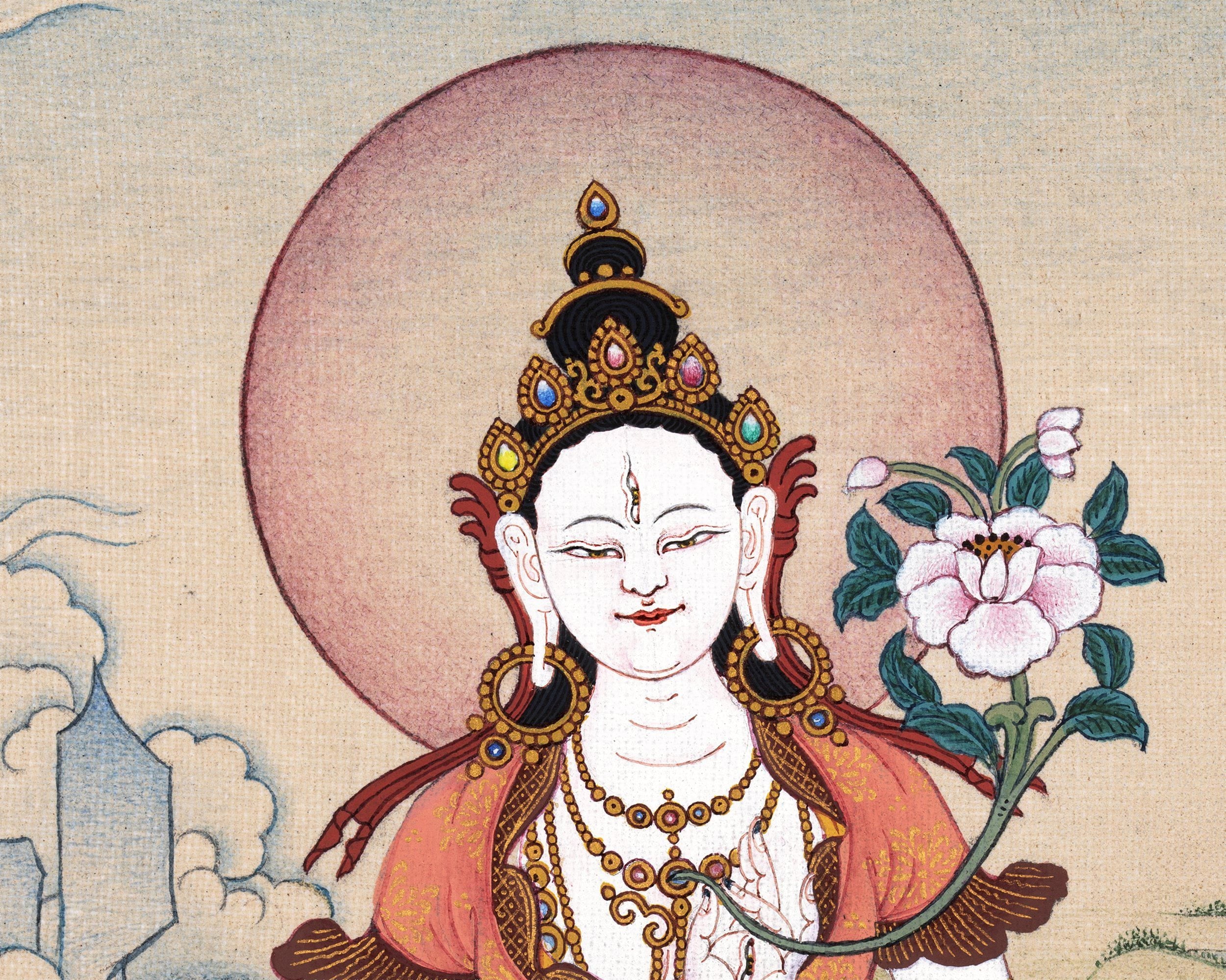 White Tara Thangka, Tibetan Tara Painting, Traditional Buddhist Art