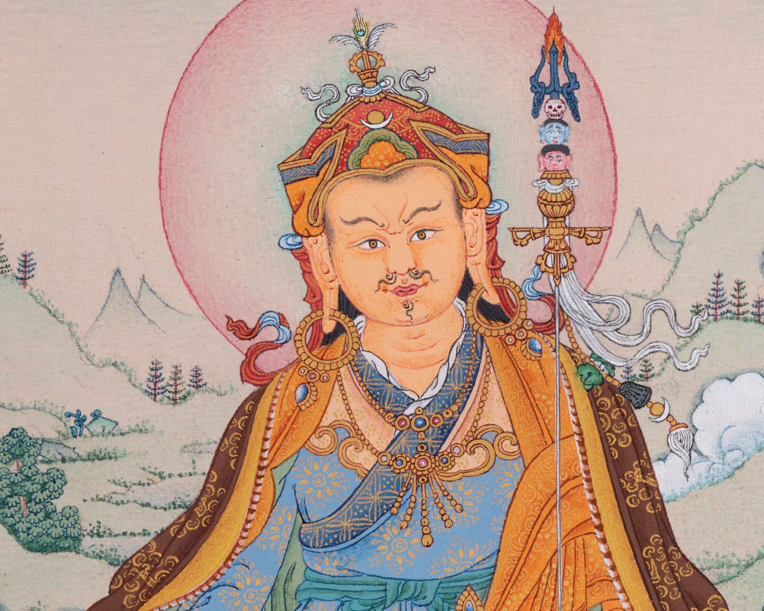 Hand Painted Thangka For Guru Rinpoche Mantra Practice | Traditional Tibetan Master Art