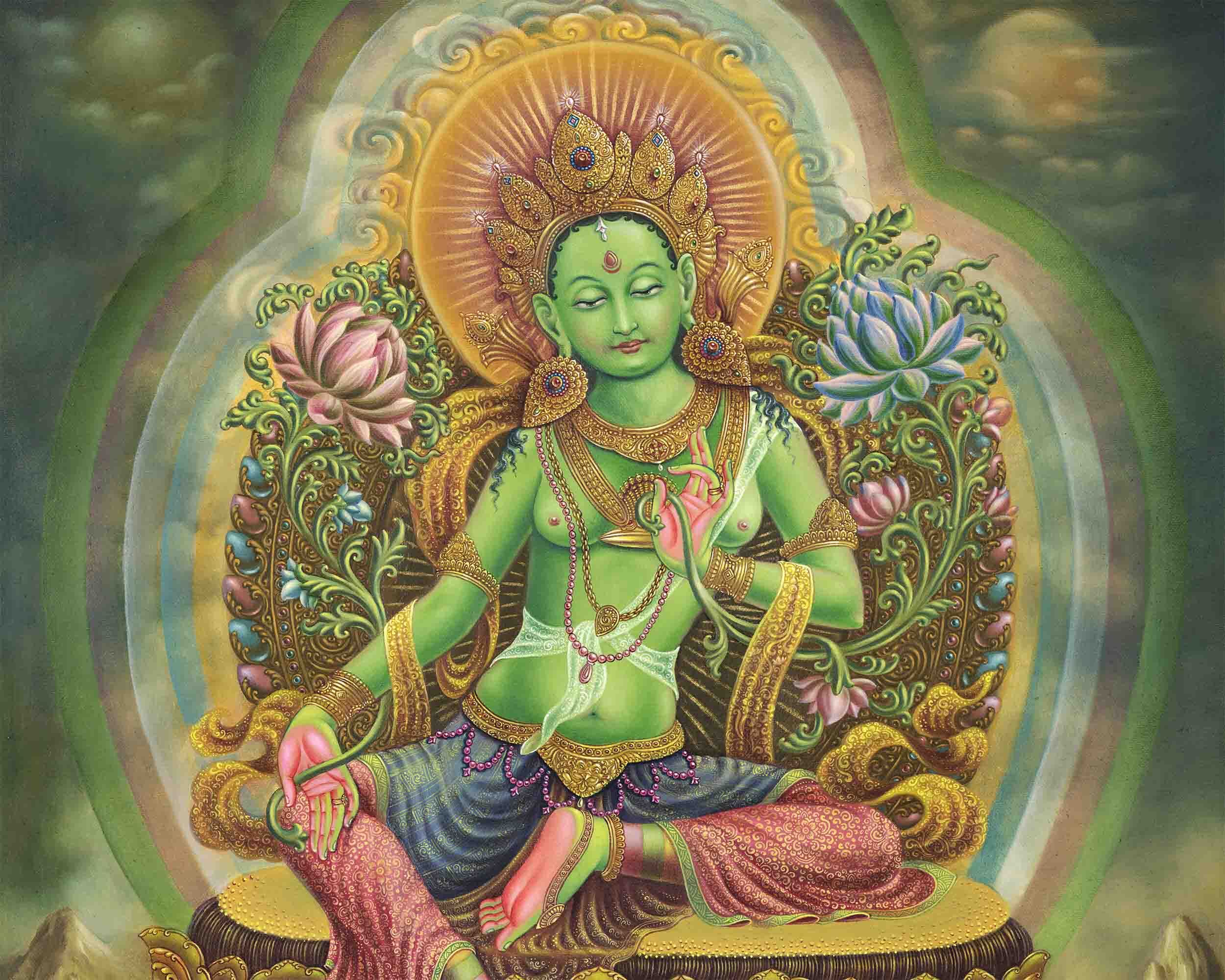 Sacred Green Tara Thangka Digital Print | Fine Quality Print