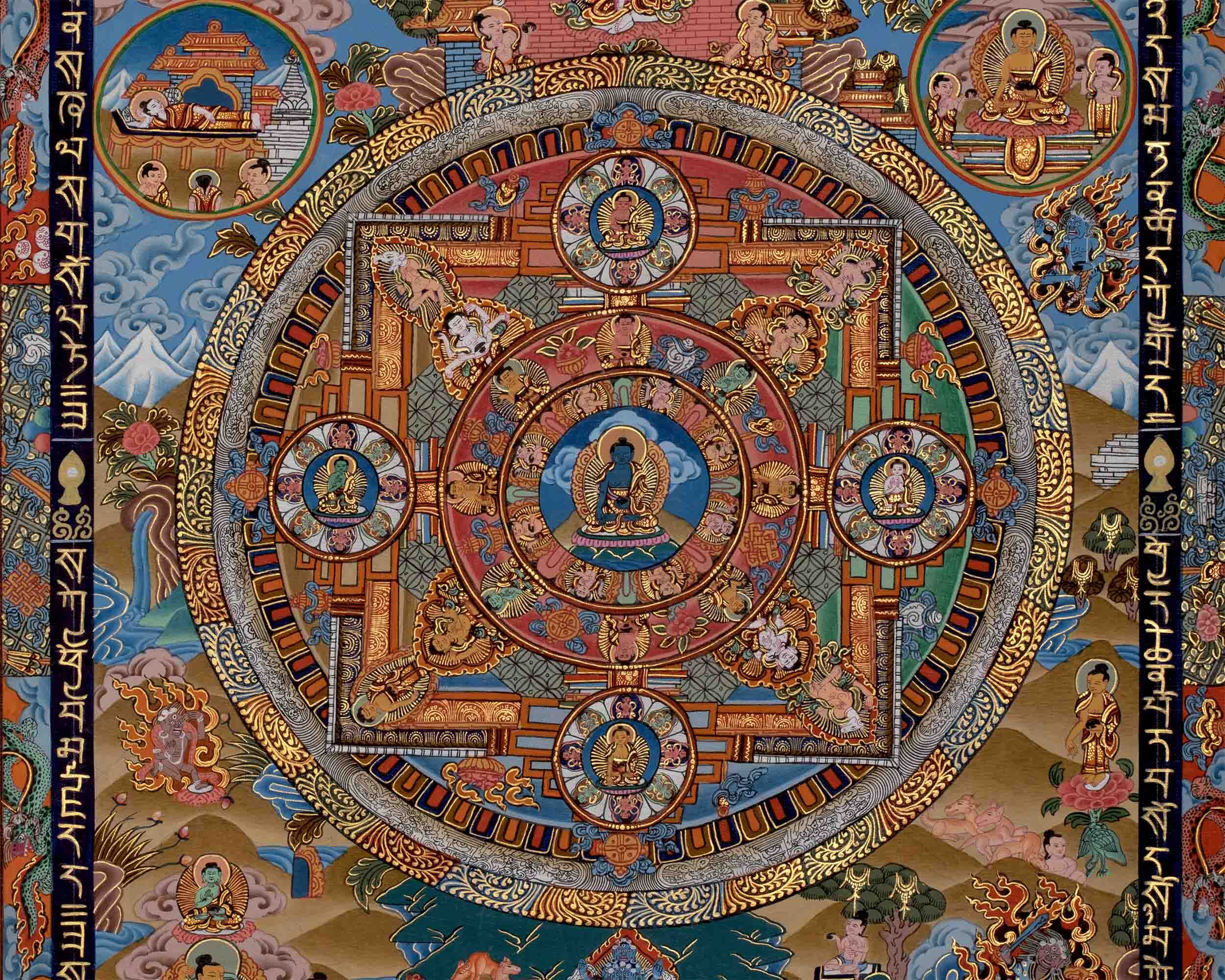 Medicine Buddha Mandala Thangka Painting | Original Hand-painted Tibetan Thangka for Wall Hanging