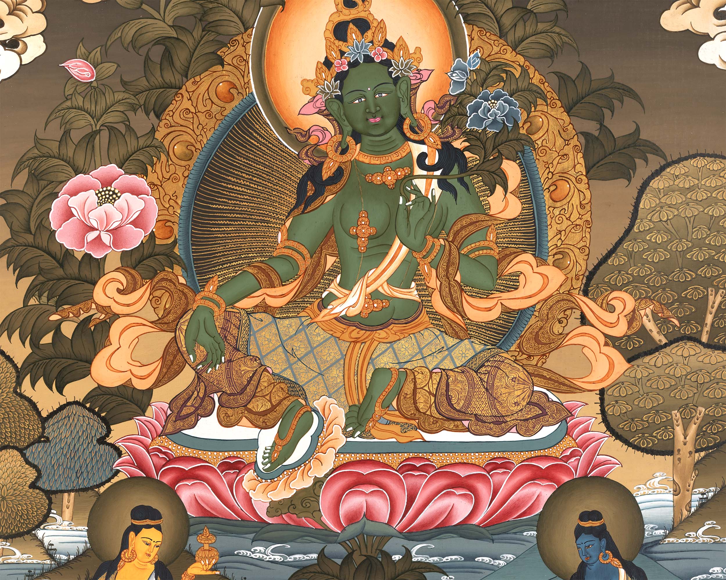 Goddess Green Tara Thangka | Handpainted Tibetan Art | Wall Decors