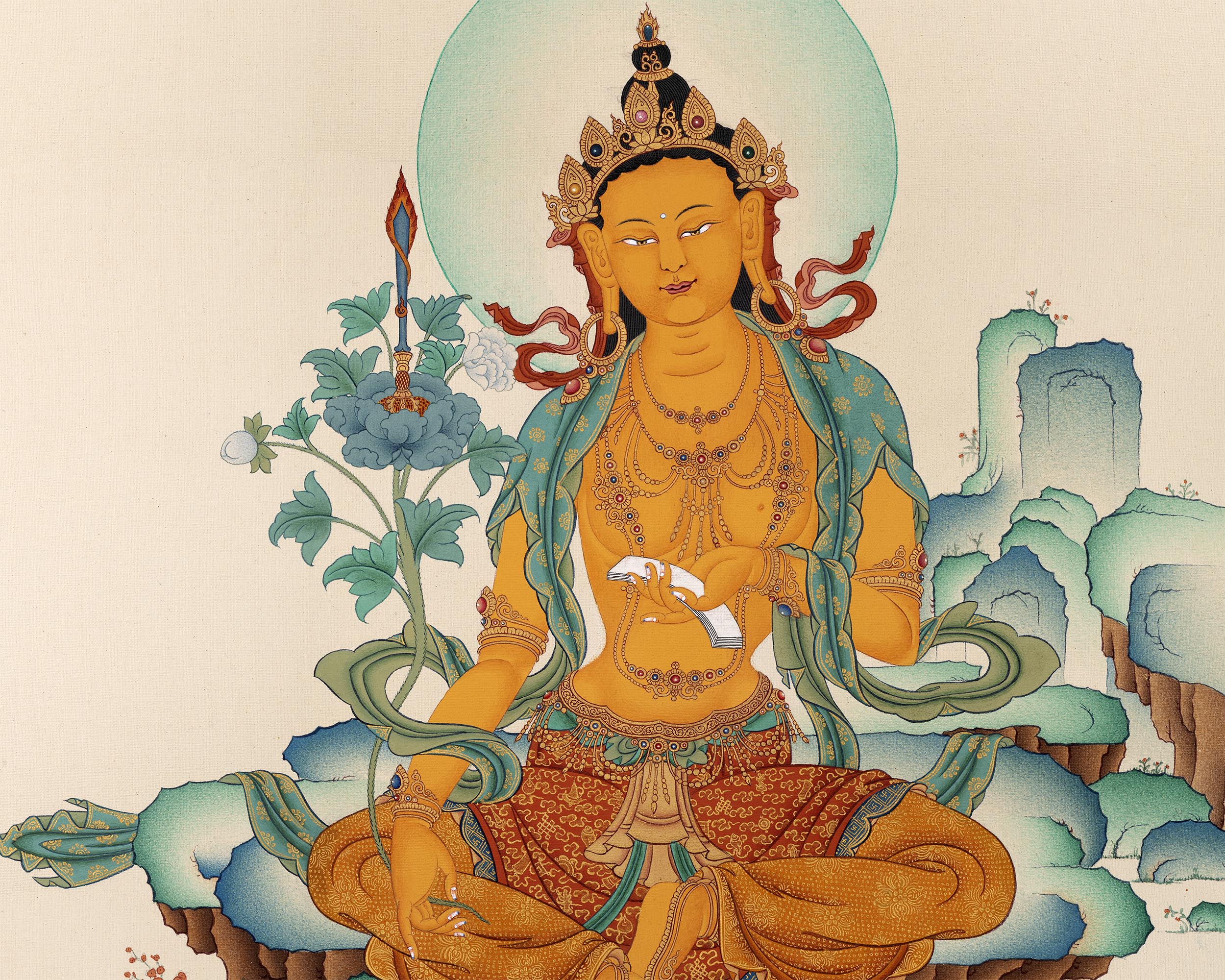 Bodhisattva Manjushri Thangka | Tibetan Hand Painted Art