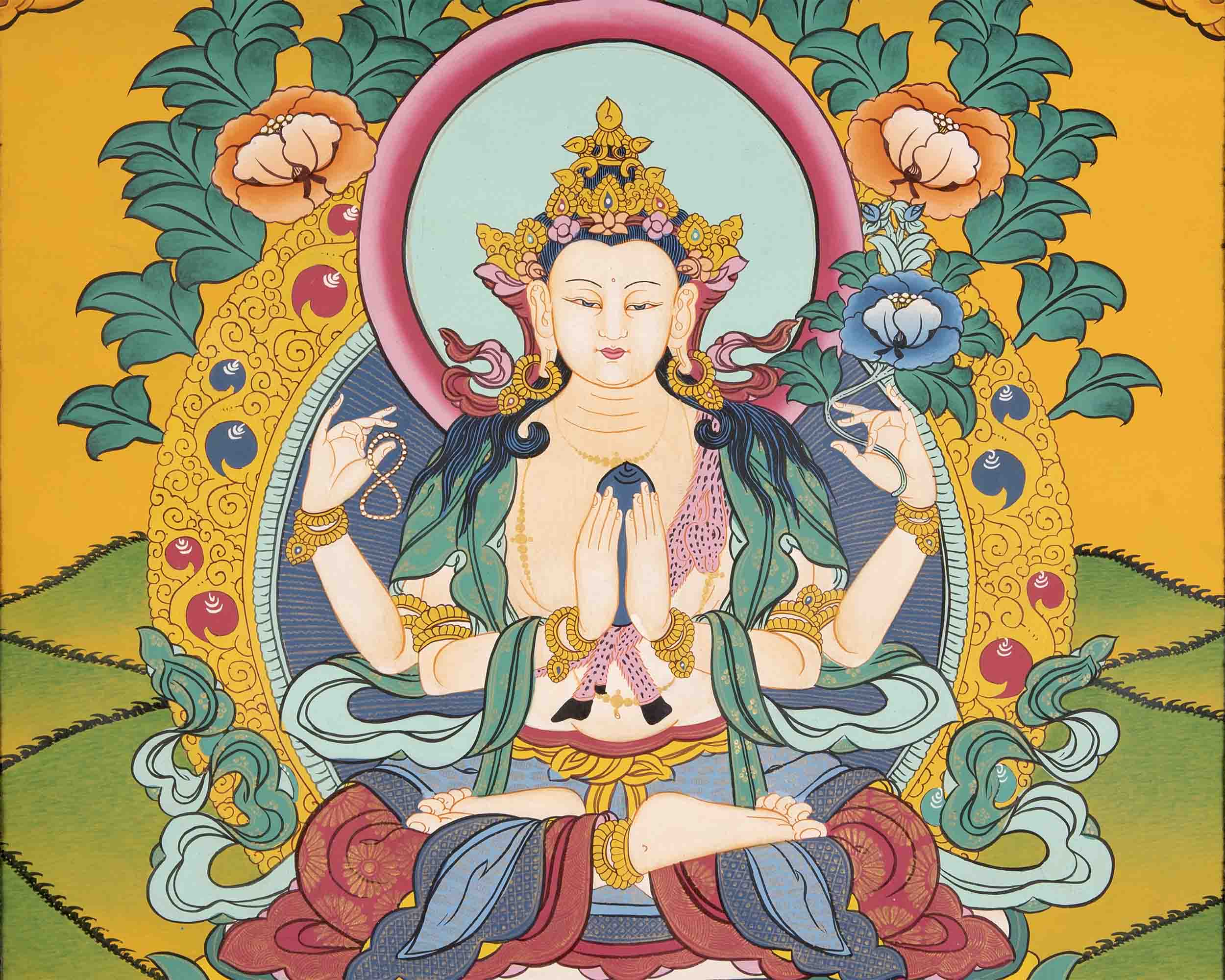 4 Armed Chengrezig With brocade | Mindfulness Meditation Object