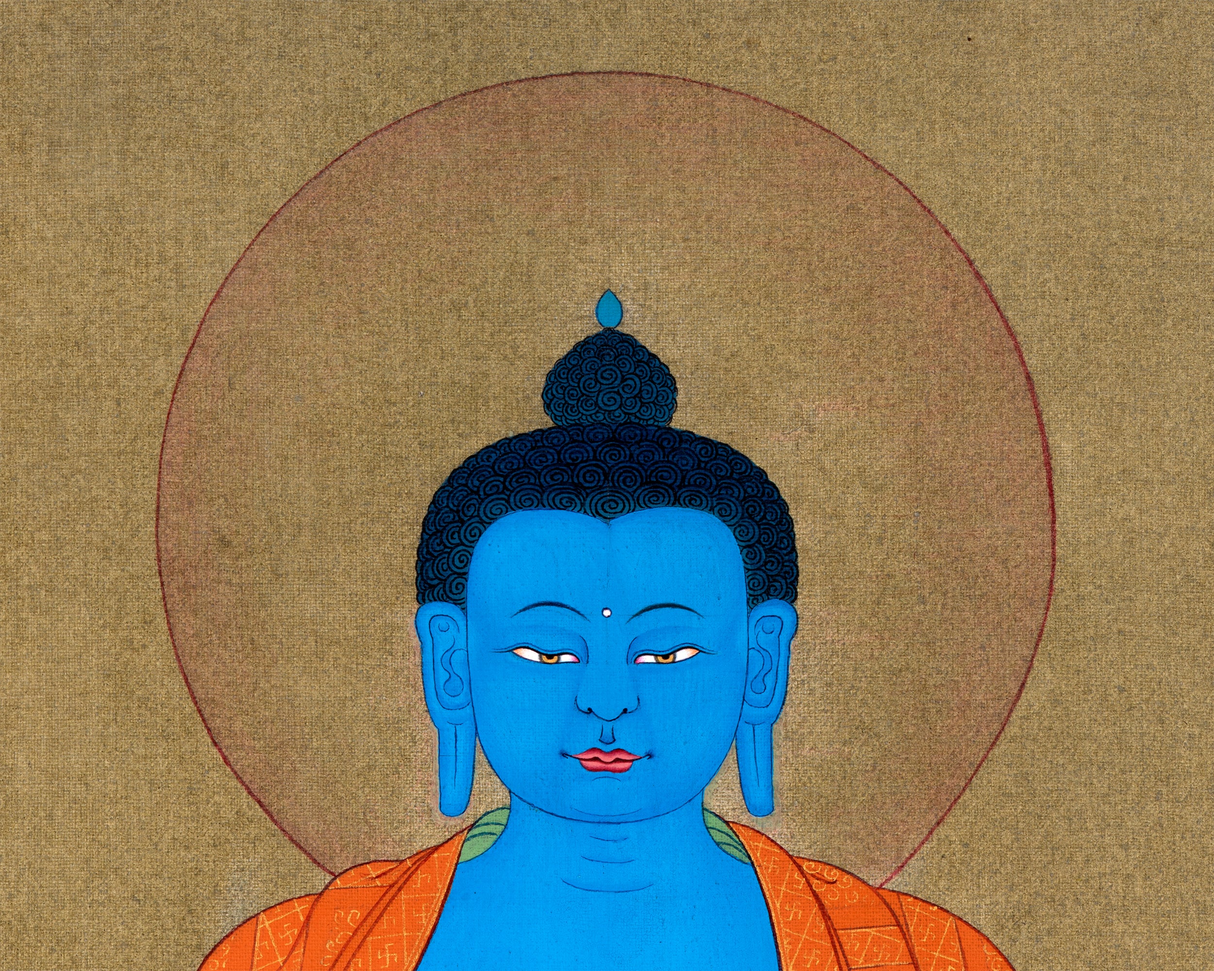 Medicine Buddha Thangka, Hand Painted Tibetan 24K Gold Thangka Painting