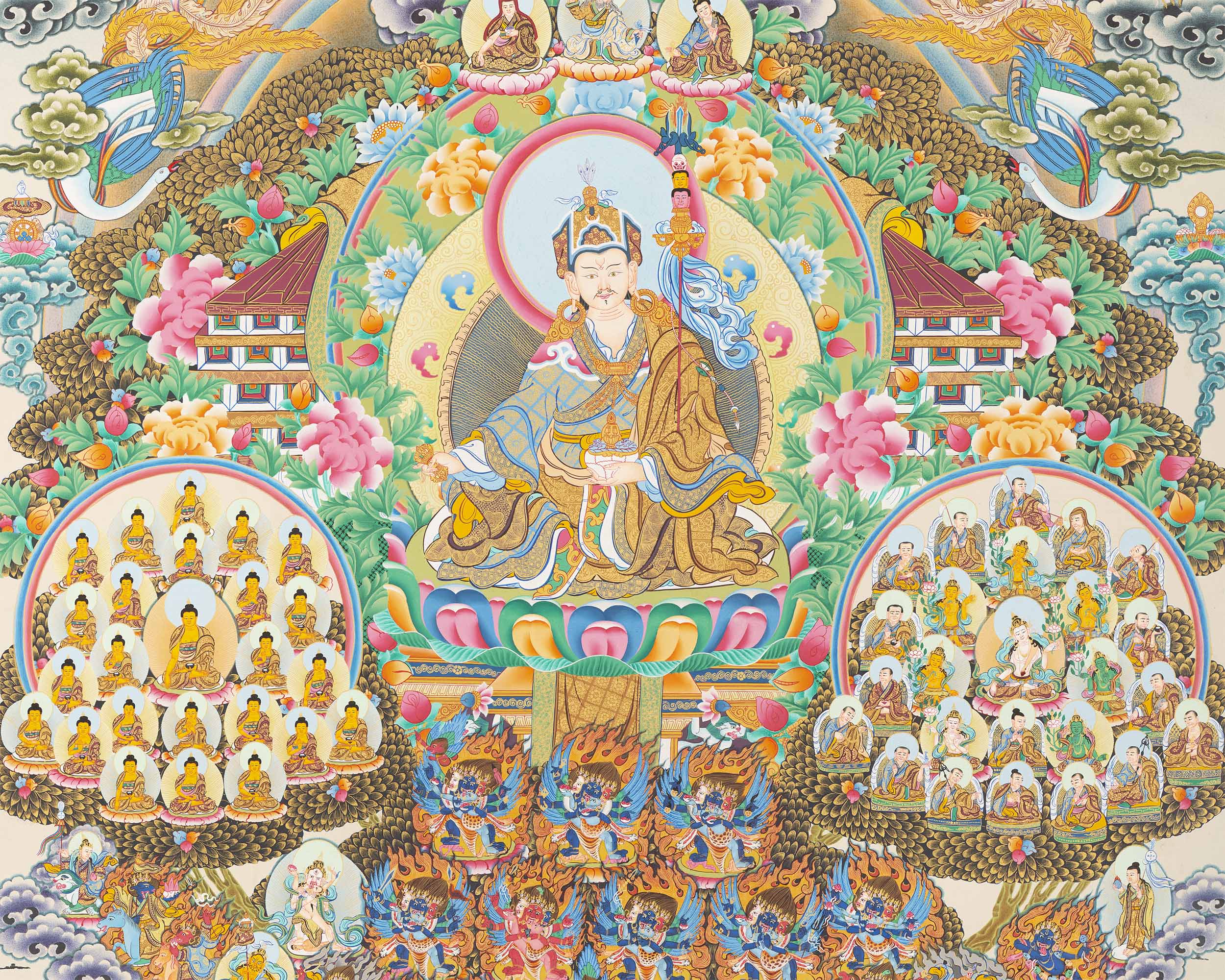 Rinpoche Refuge Tree Thangka | Hand Painted Buddhist Artwork
