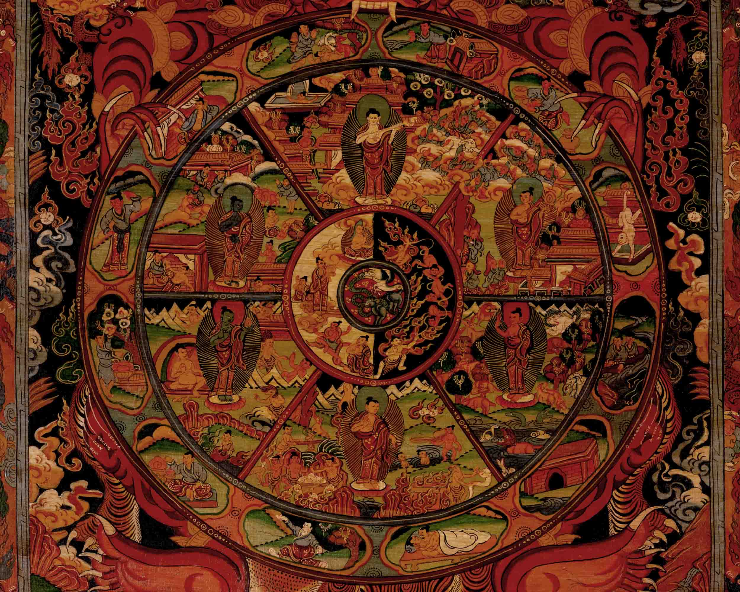 Tibetan Wheel Of Life Thangka | Traditional Samsara Painting | Wall Decors