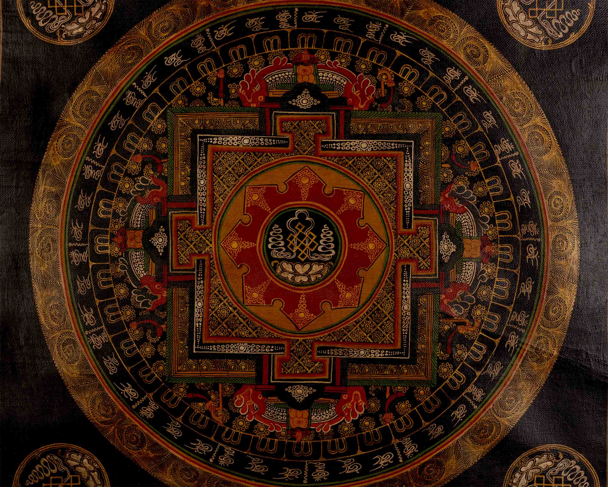 Oil Varnished Endless Knot Mandala Thangka | Hand Painted Mandala Art
