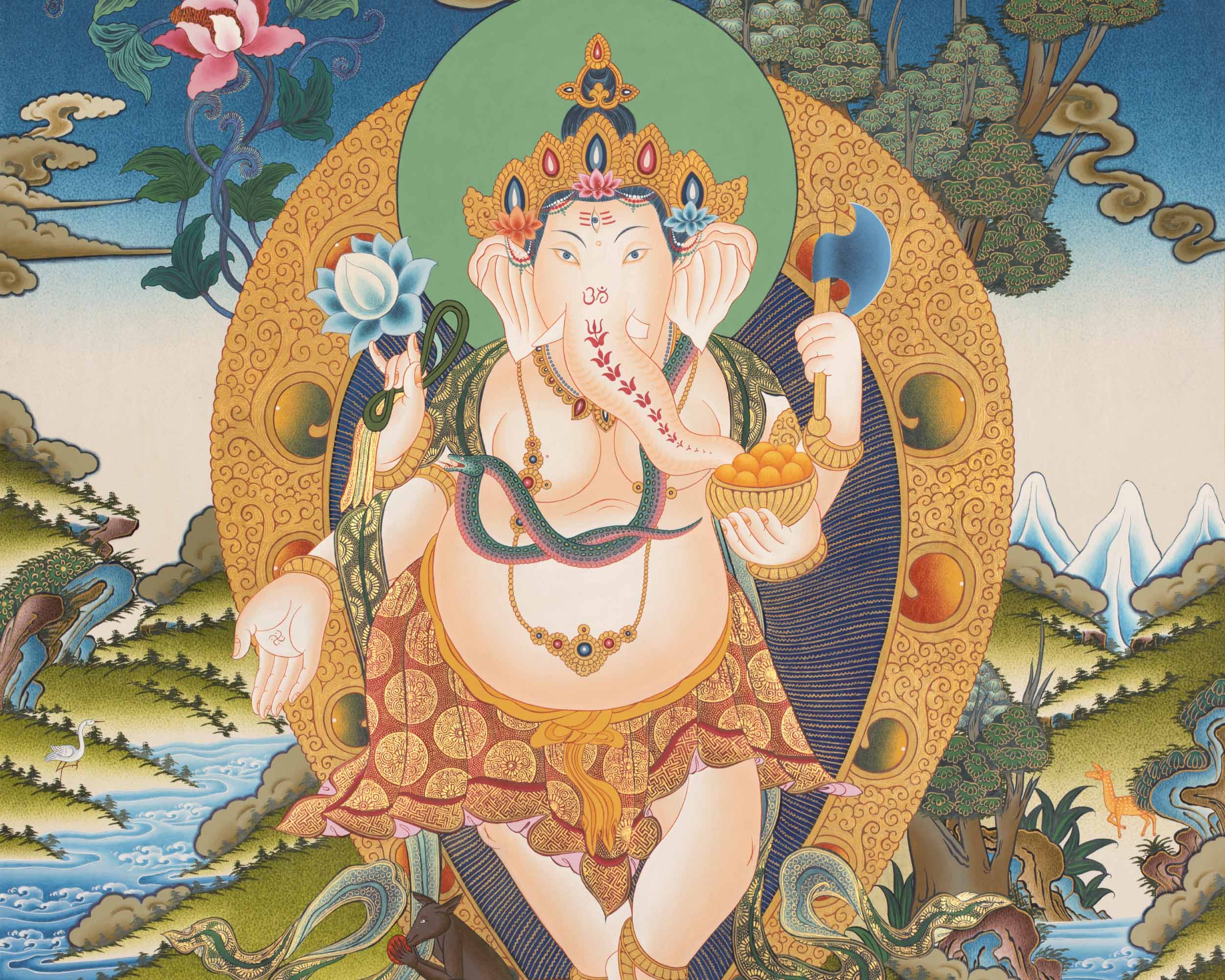 Ganesh Thangka Painting | Hand Painted Buddhist Artwork
