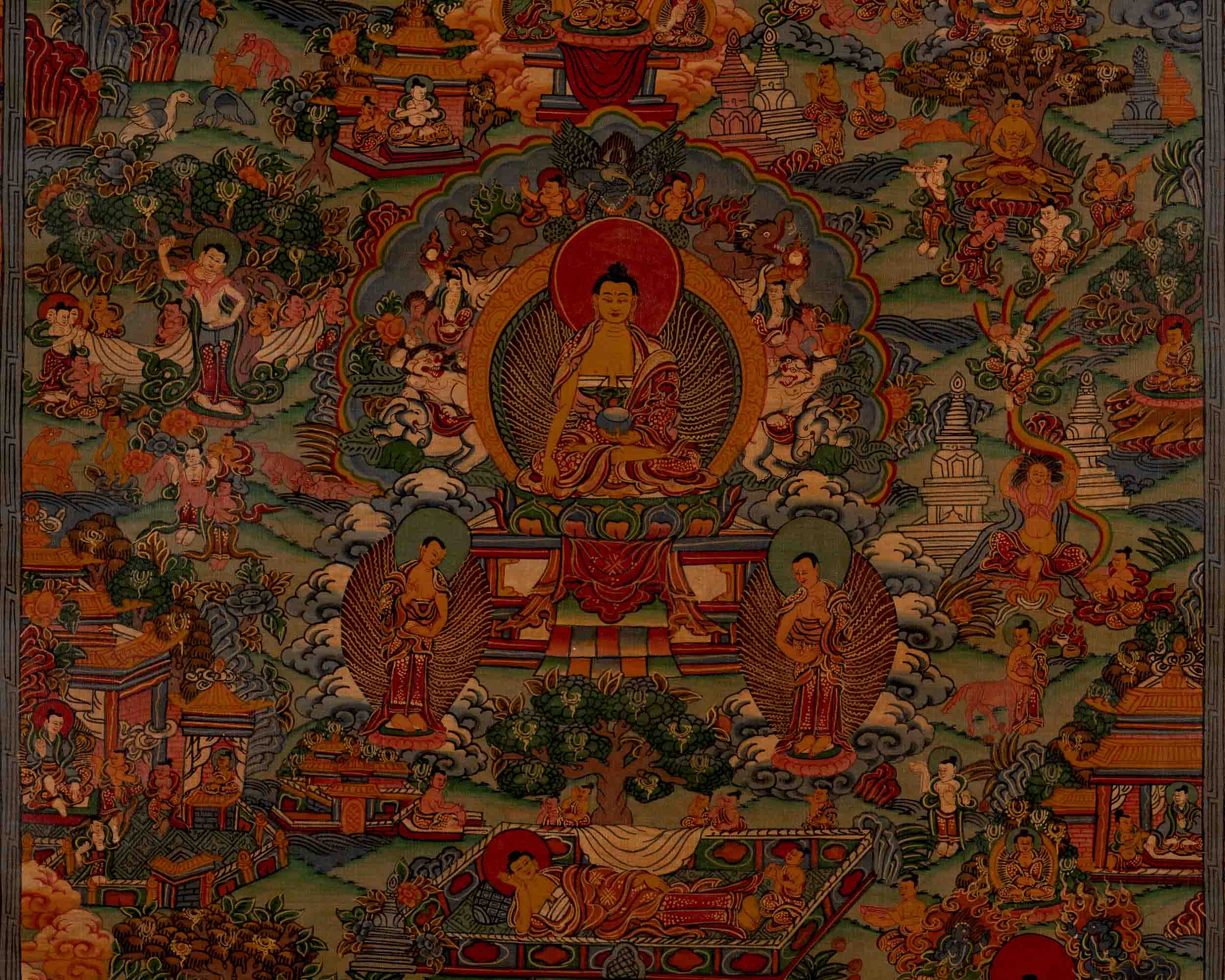 Life Story Of Shakyamuni Buddha | Oil Varnished Thangka | Wall Decors