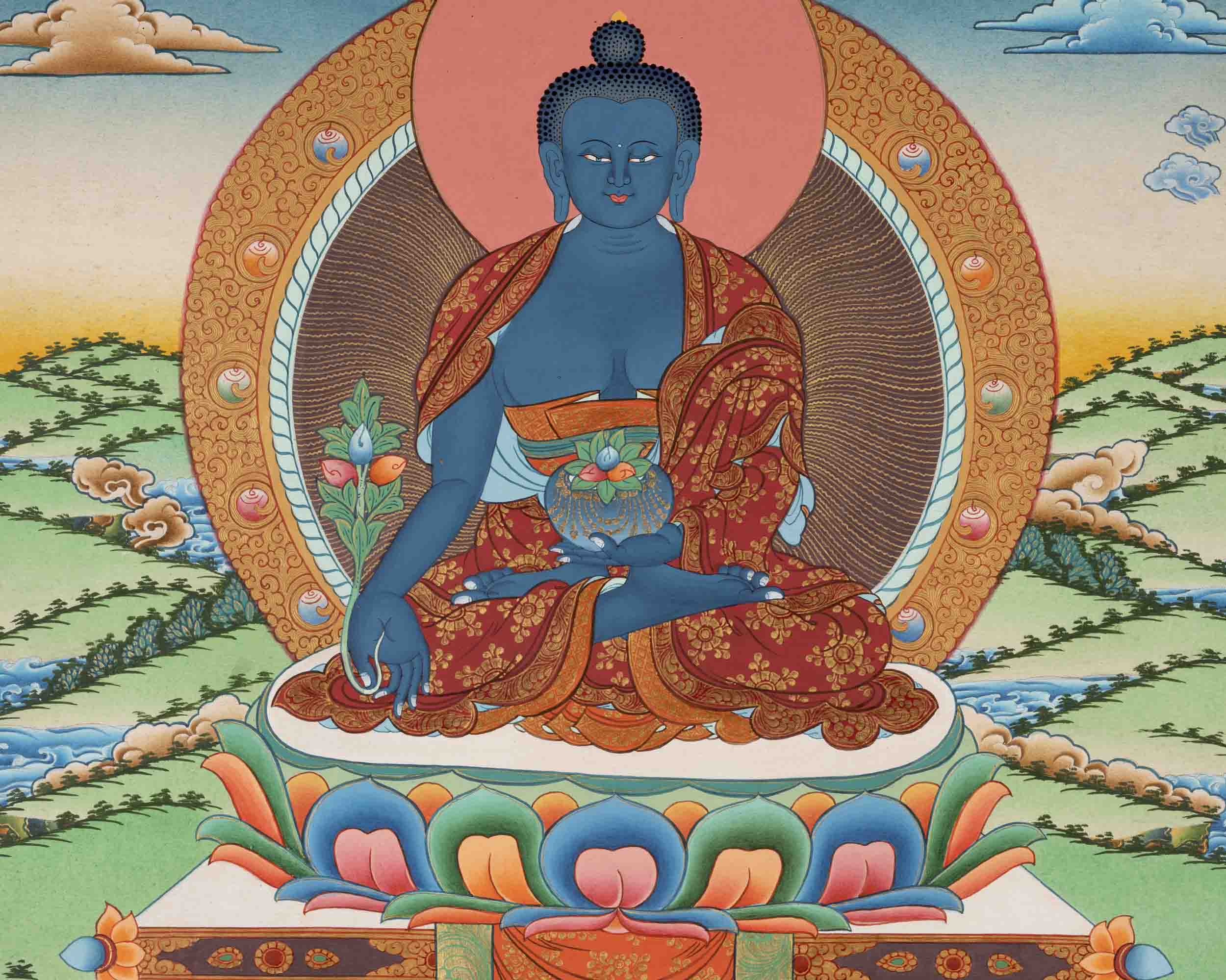 Healing Buddha | Medicine Buddha Thangka | Traditional Buddhist Art