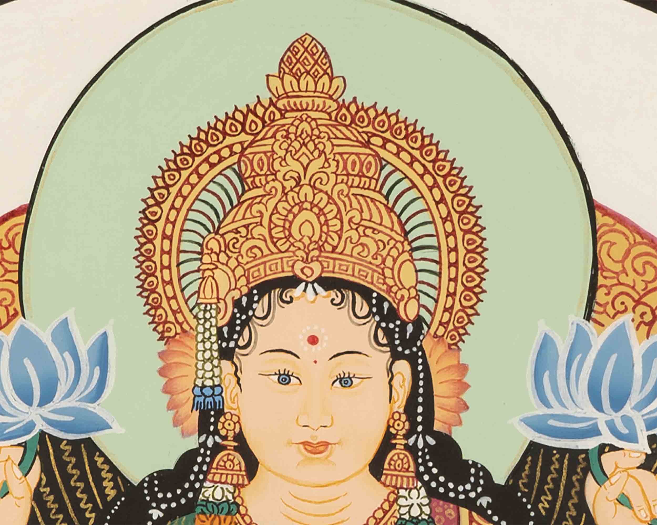 Goddess Laxmi Thangka | Hindu Wealth Deity | Wall Decoration
