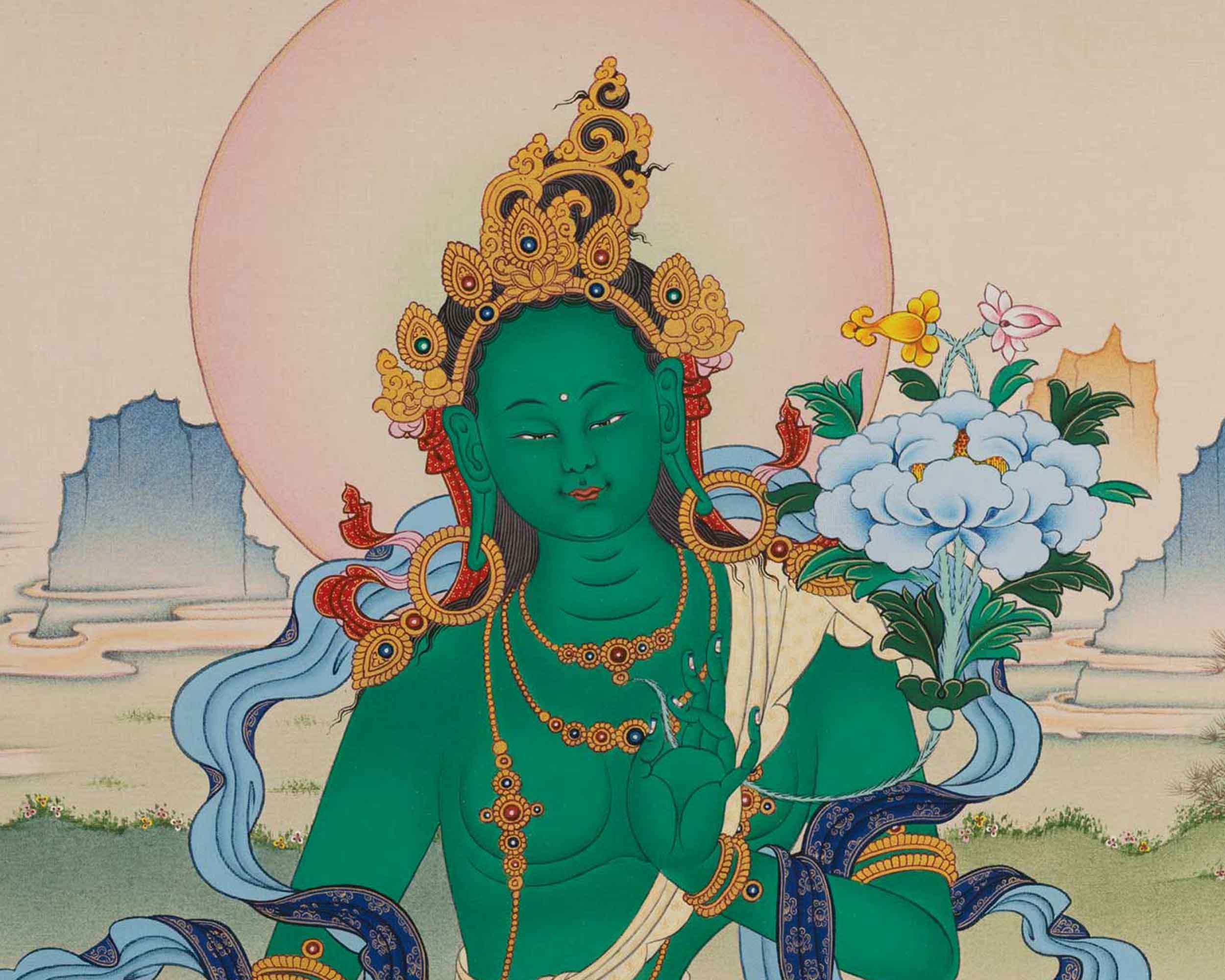High-Quality Giclee Print Of Tara Mother For Prayer | Significance of Green Tara