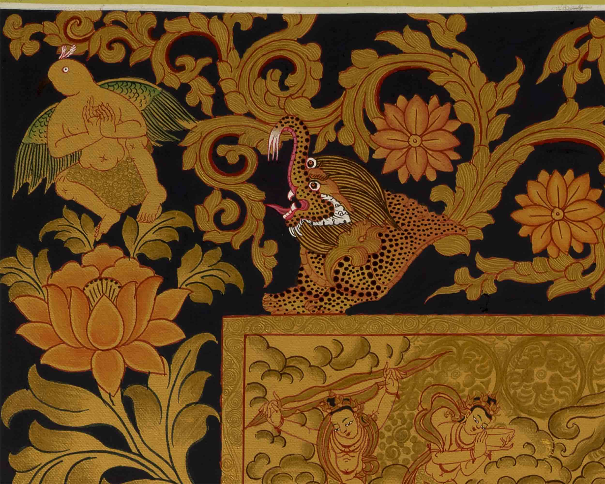 Gold Green Tara Thangka | Religious Buddhist Painting | Wall Decors