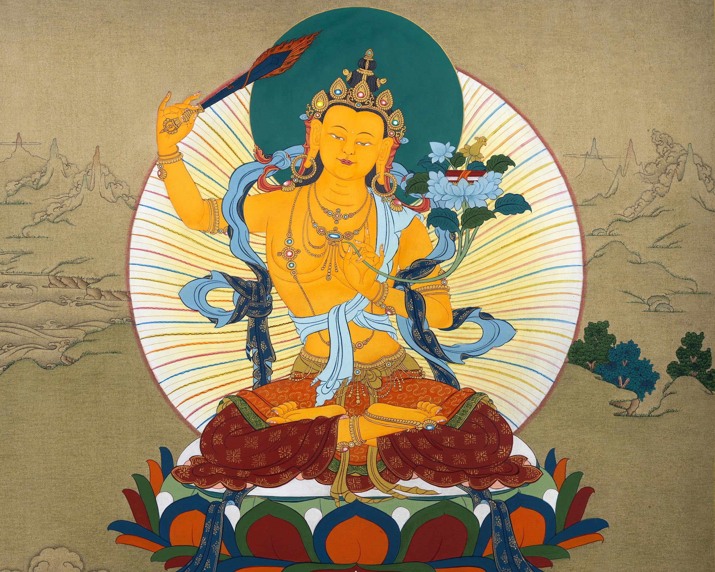Manjushri Thangka | Bodhisattva painting | Traditional Thangka