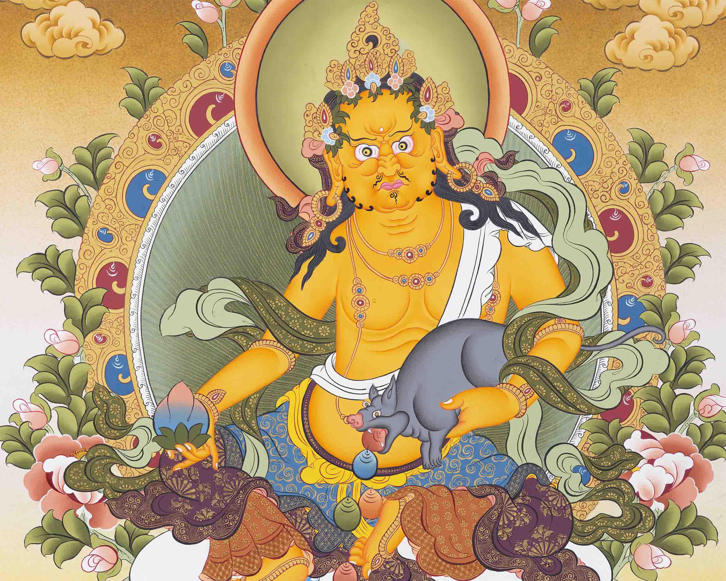Dzambala Kubera Thangka | Religious Buddhist Art | Wall Decors