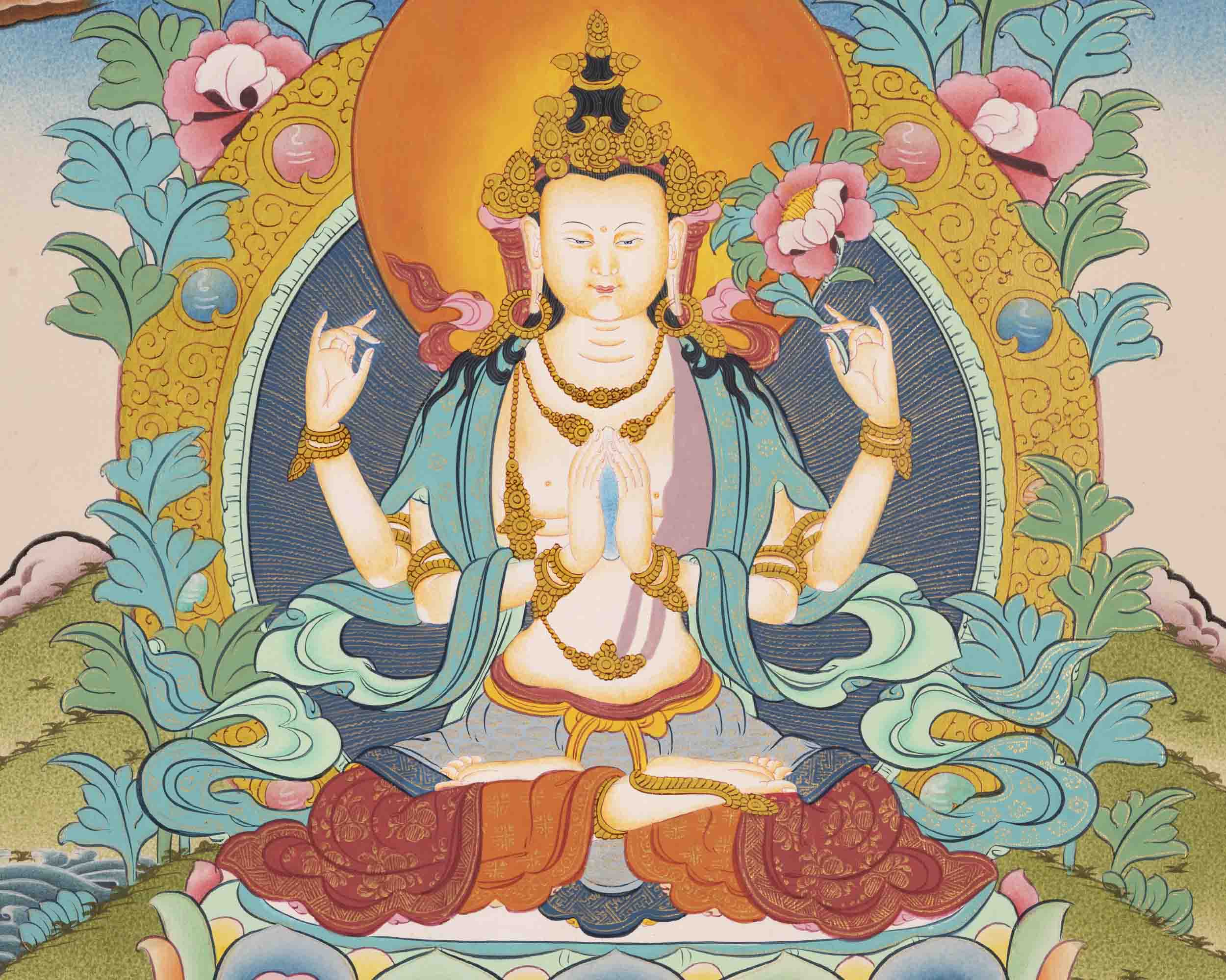 Avalokiteshvara Chengrezig Thangka | Buddhist Gift Ideas