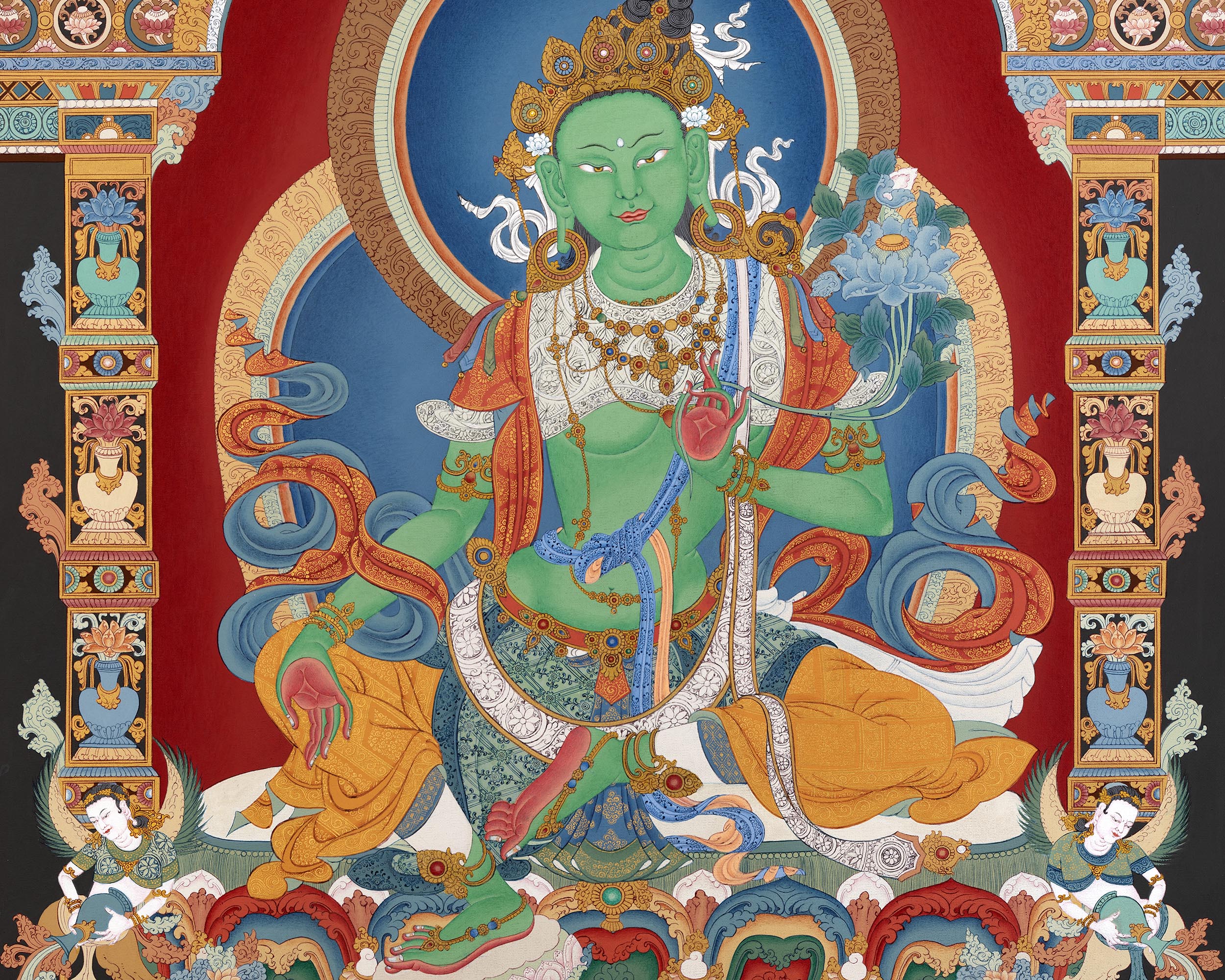 Green Tara Thangka Painting | Enlightened Female Buddha