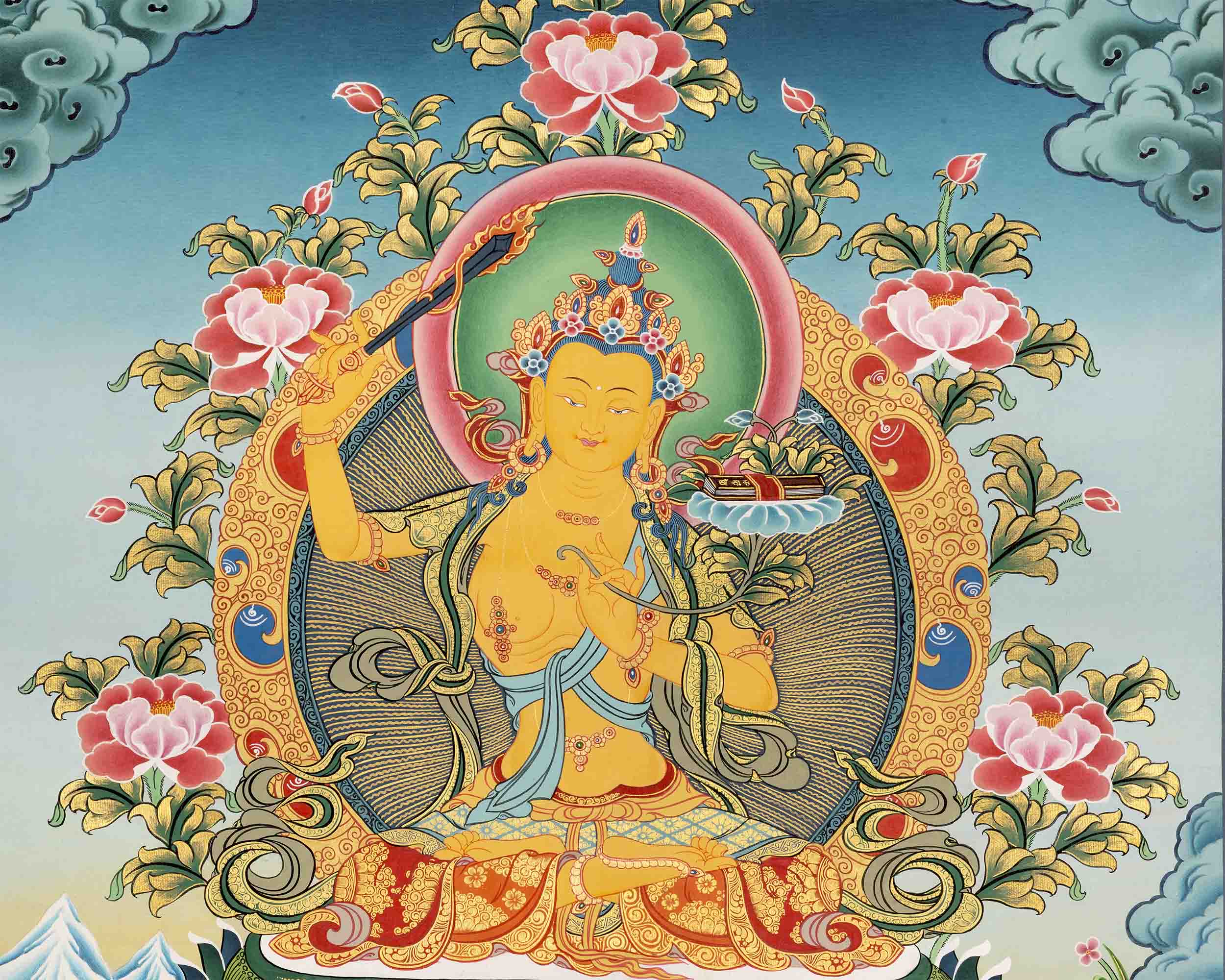 Hand Painted Manjushree Bodhisattva Thangka | Traditional Buddhist Art
