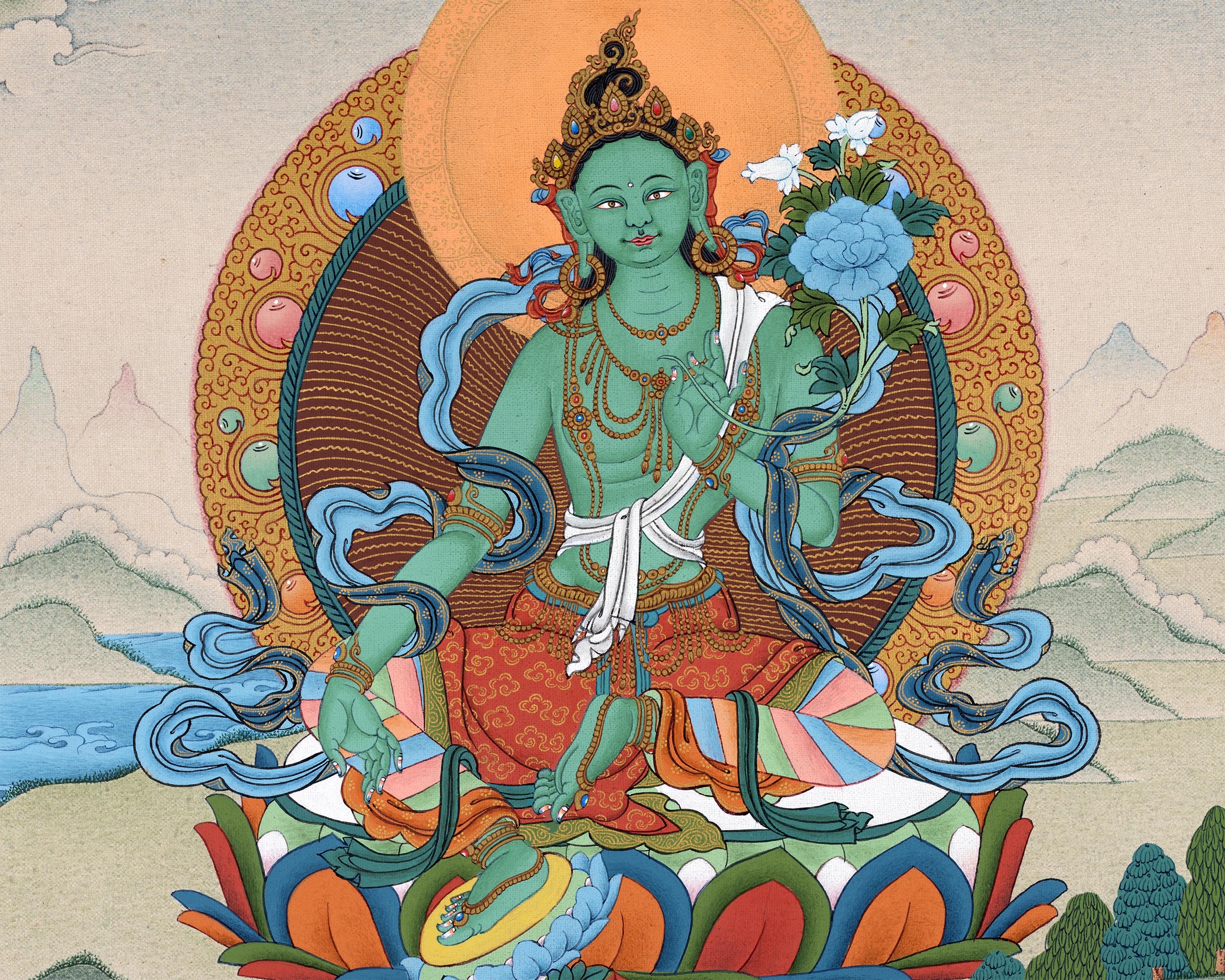 Mother Green Tara Thangka | Tibetan Buddhist Painting