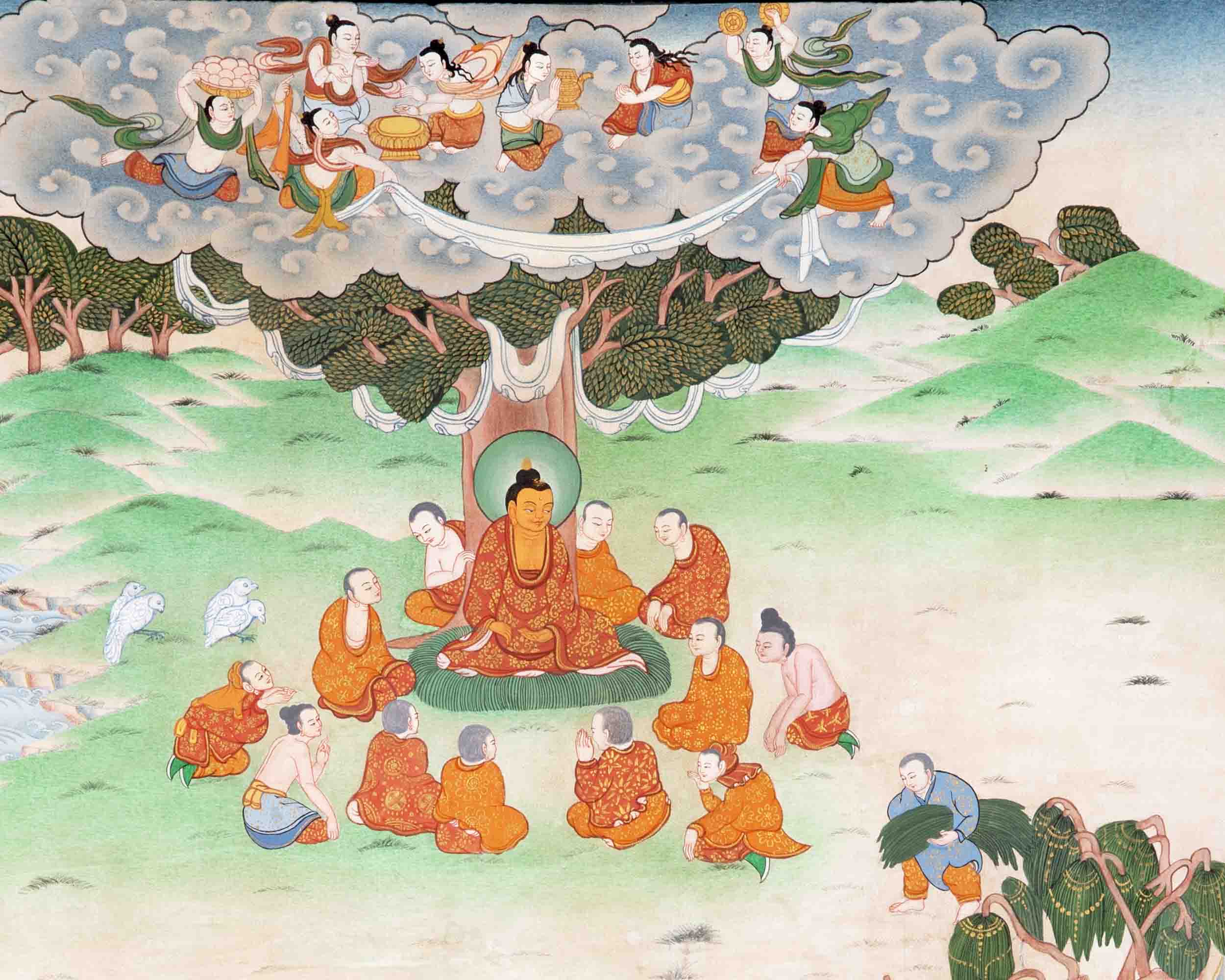 30+ Years Old Thangka With Dhaka Fabric Brocade | Wall Hanging