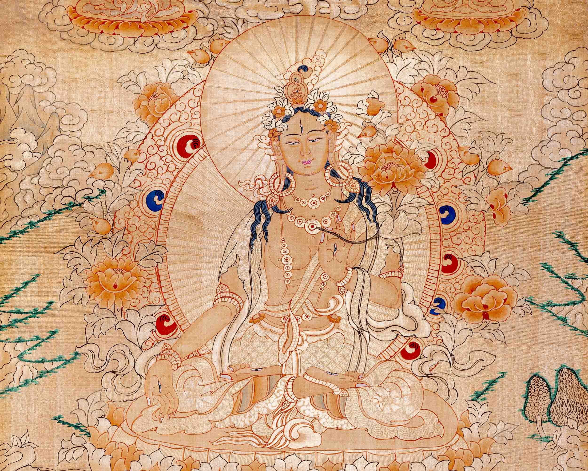 Traditional White Tara Thangka | Mother Buddha Painting with 24k Gold