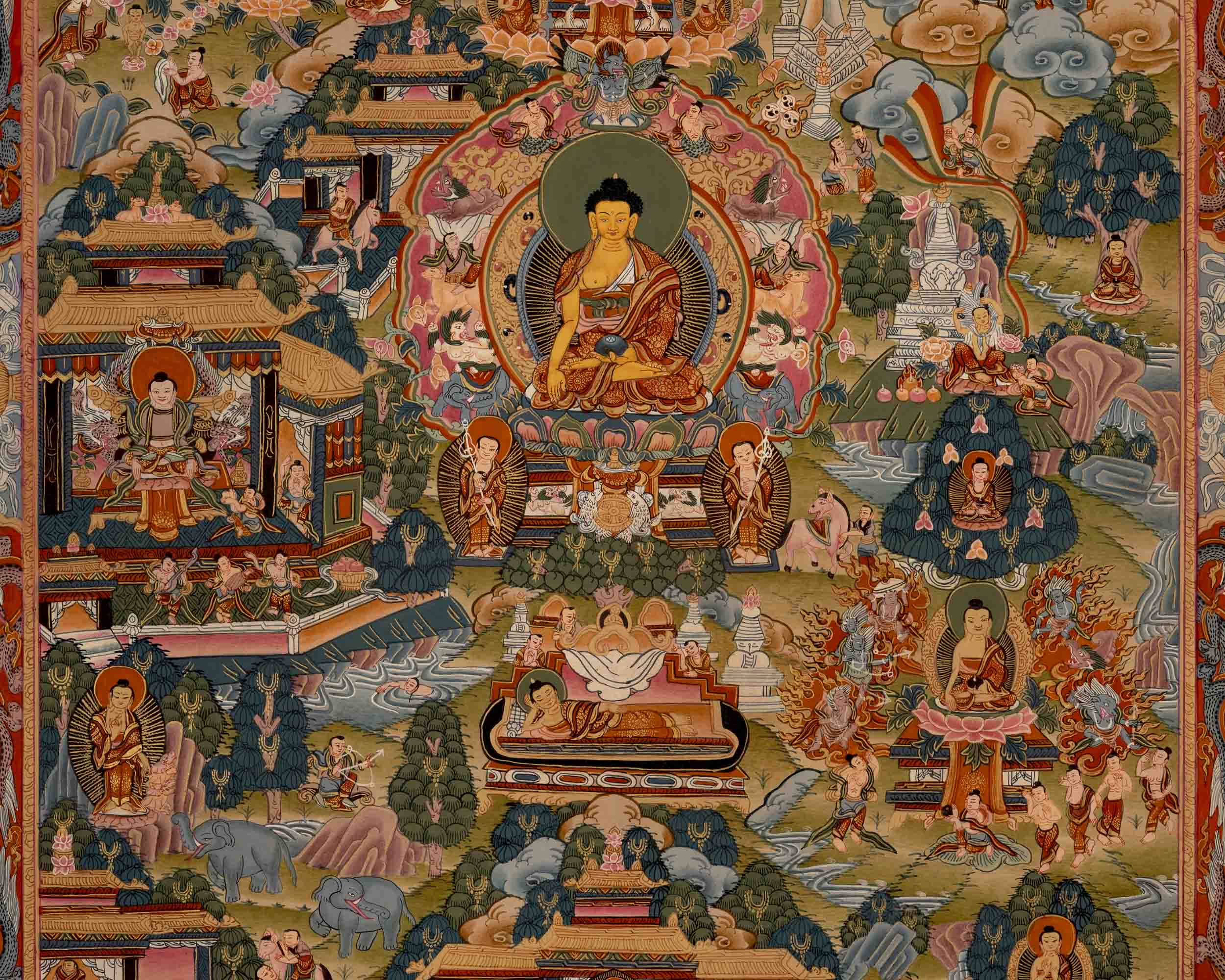 Life Story Of Shakyamuni Buddha | Traditional Tibetan Thangka | Wall Decors
